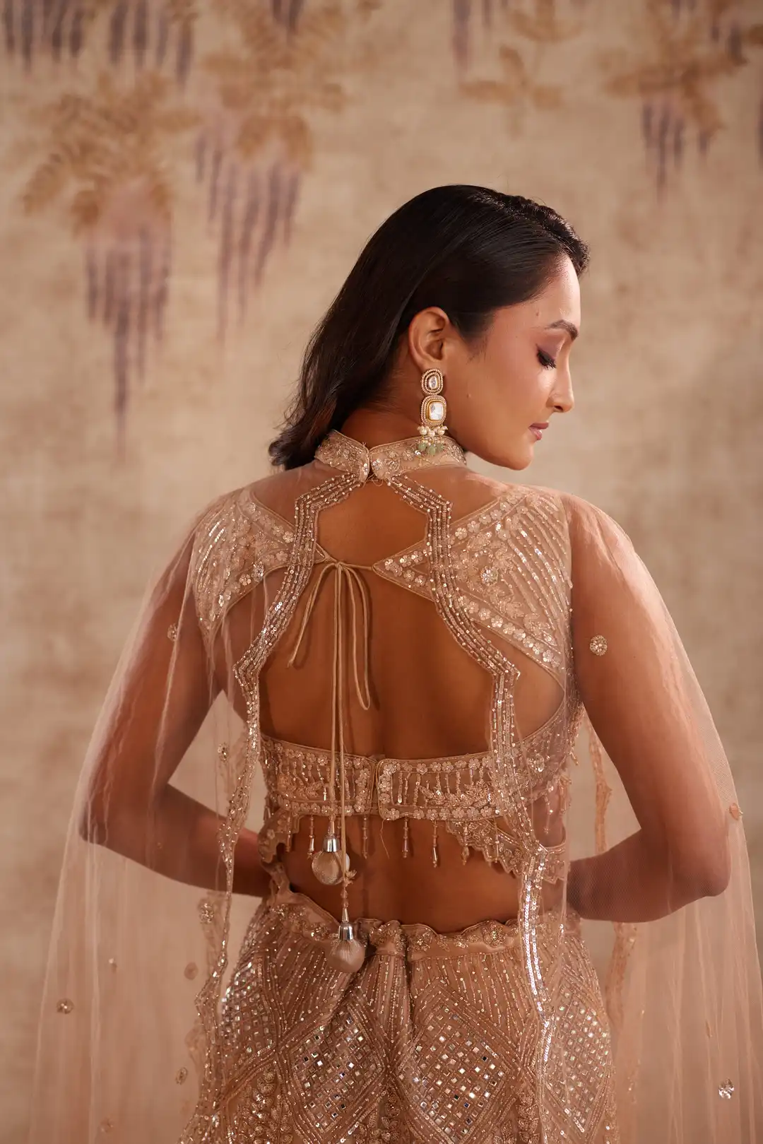 Gold Embroidered Lehenga with choker dupatta - Image 8