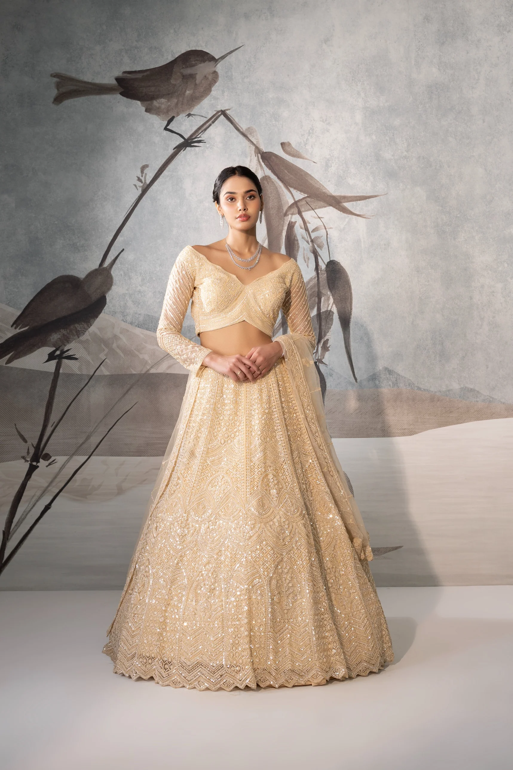 GOLD SEQUENCE EMBELLISHED LEHENGA