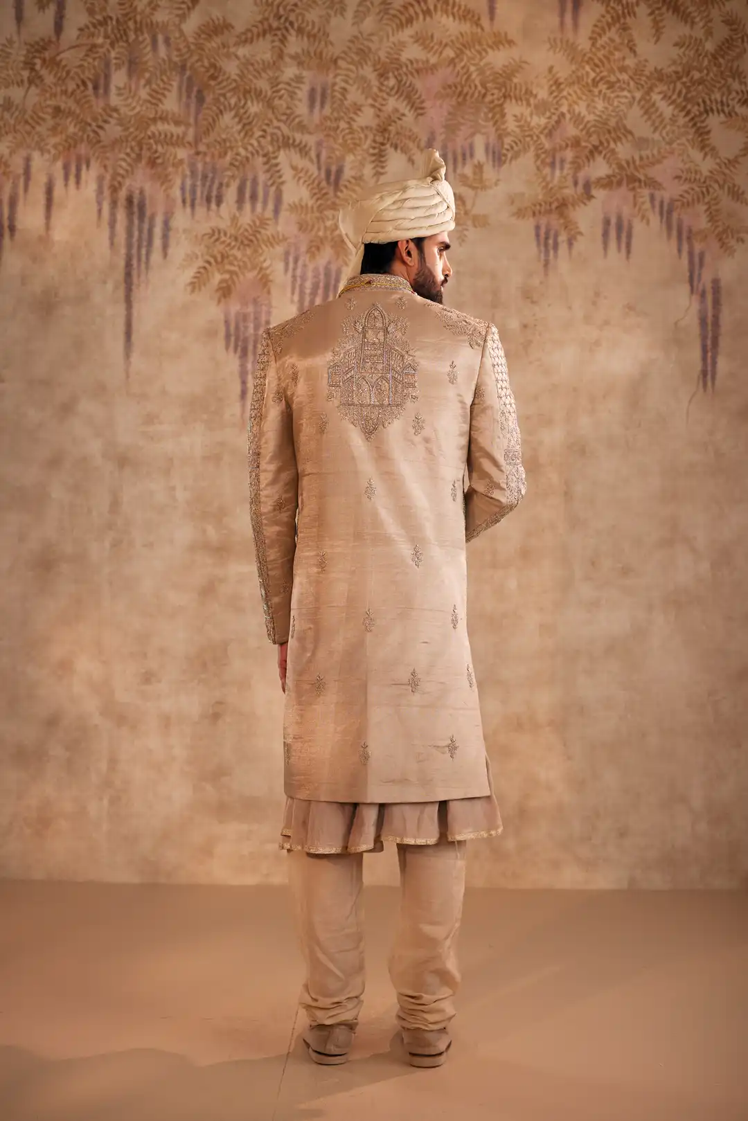 Gold Sherwani with Doli Baraat Zardozi Work - Image 6