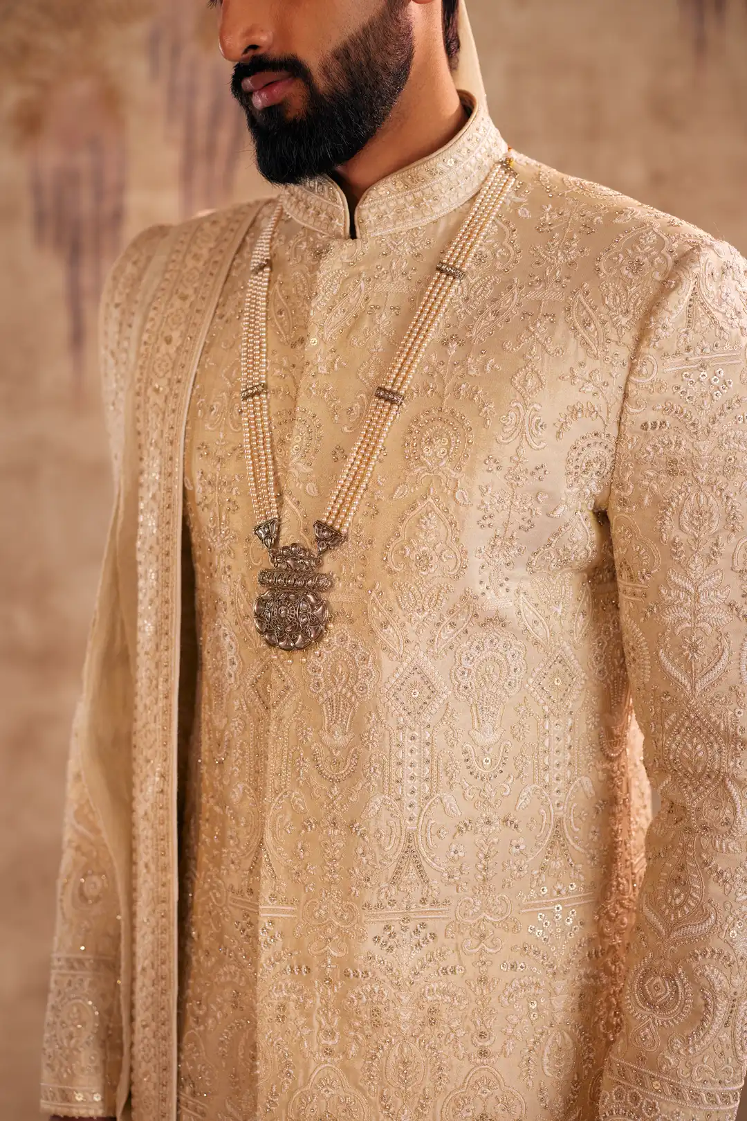 Gold Sherwani with Floral Work - Image 3