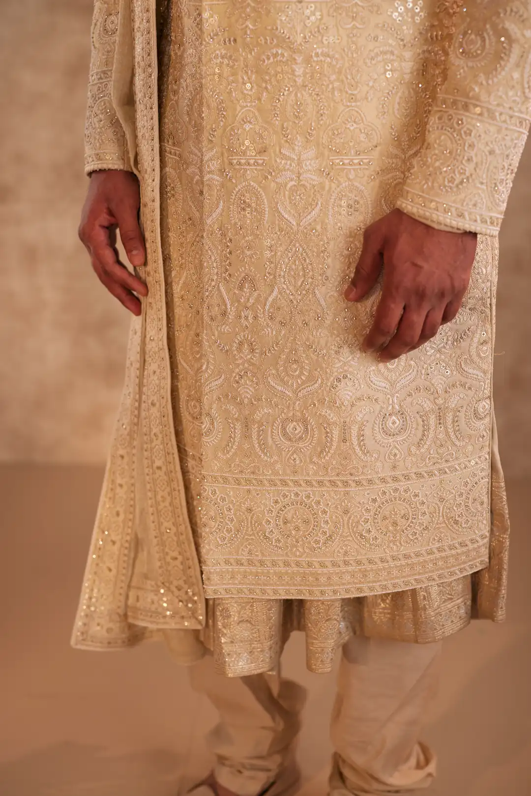 Gold Sherwani with Floral Work - Image 4
