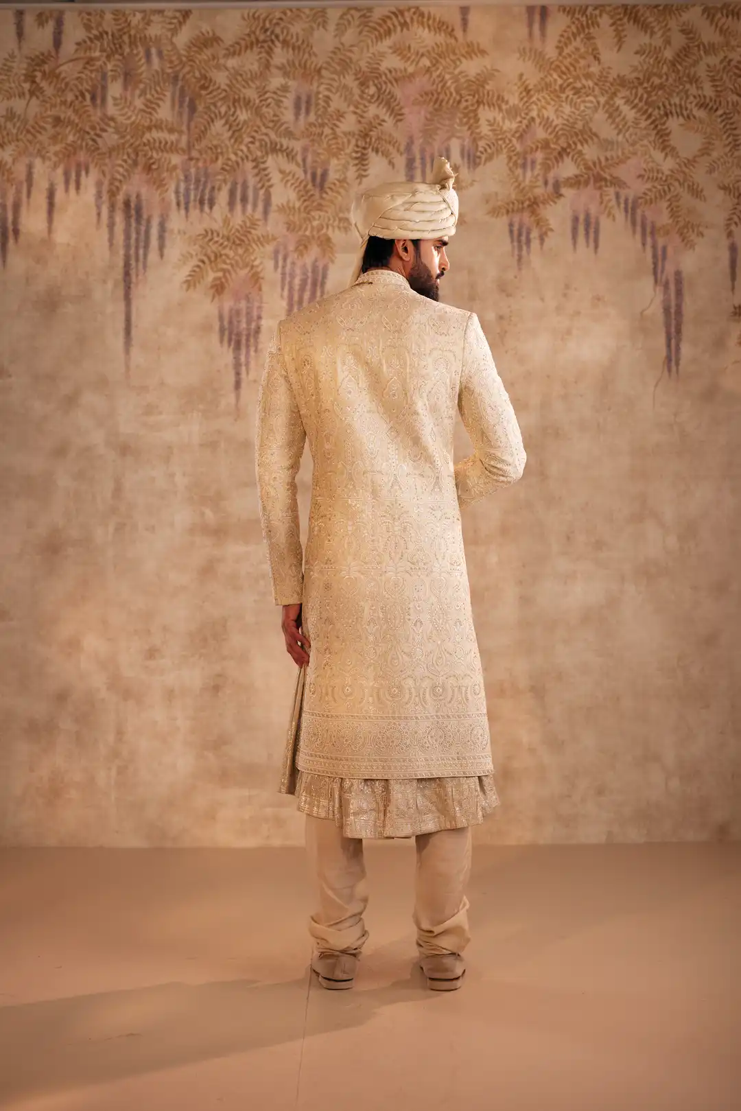 Gold Sherwani with Floral Work - Image 5