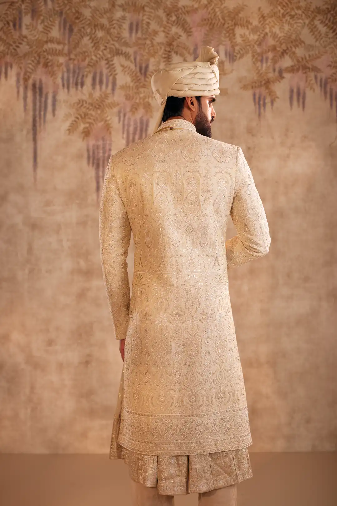 Gold Sherwani with Floral Work - Image 6