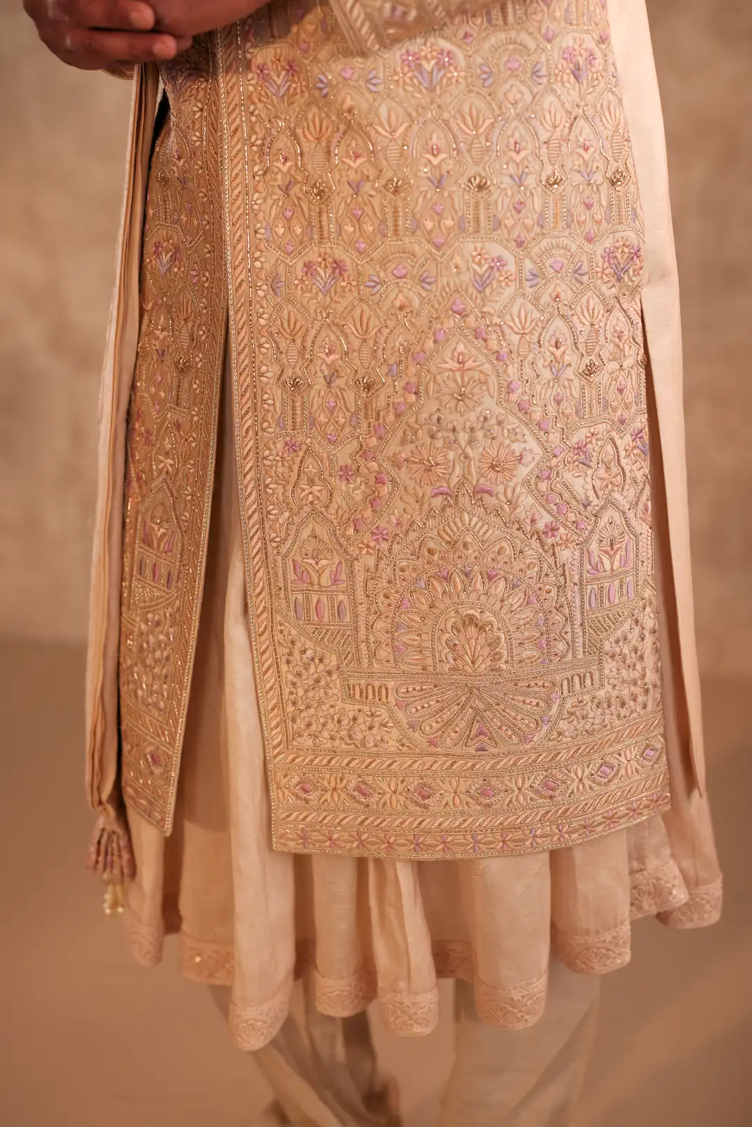 Gold Sherwani with multicolor thread work - Image 6