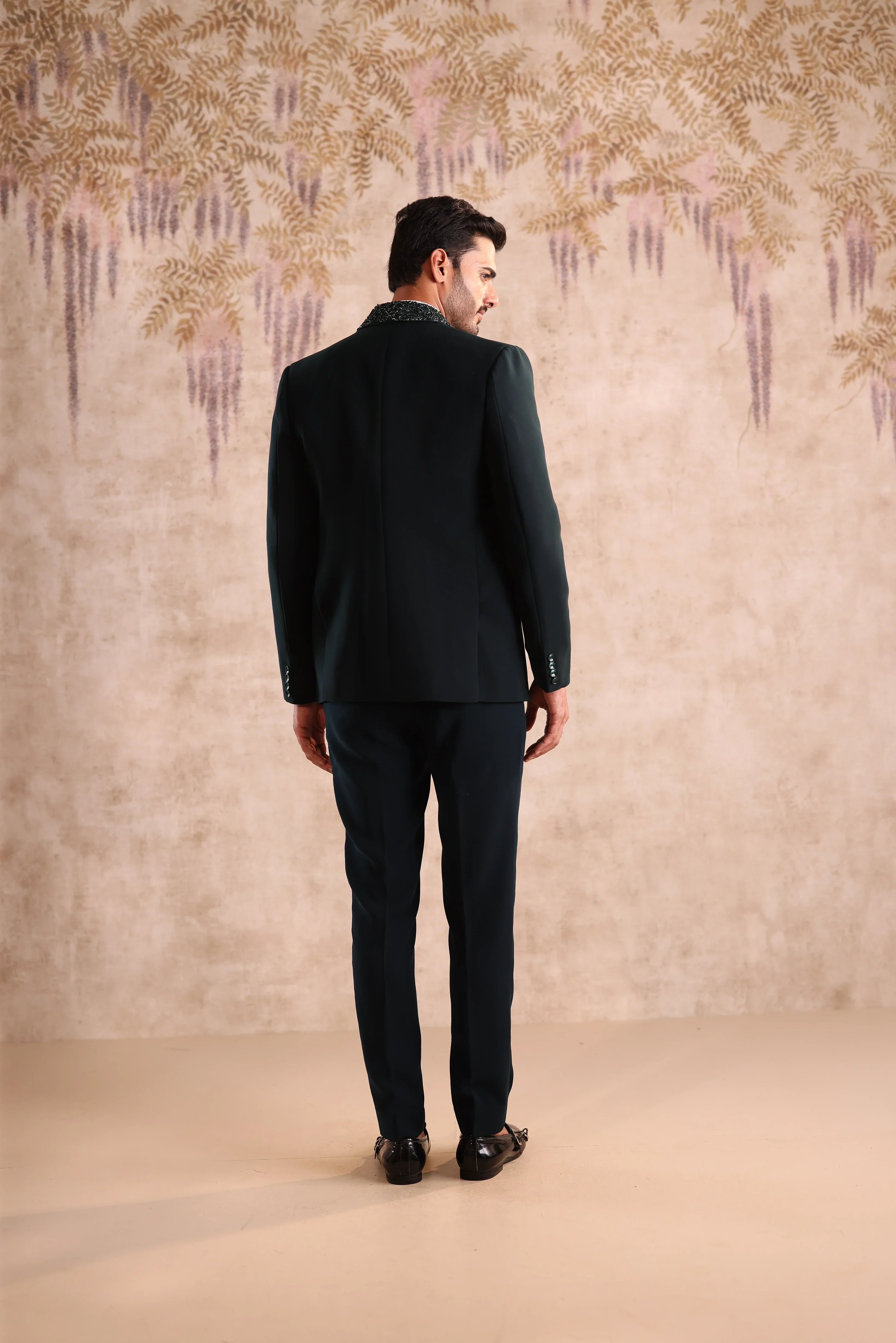 Green Embroidered Shawl Collar Tuxedo for Men - Image 5