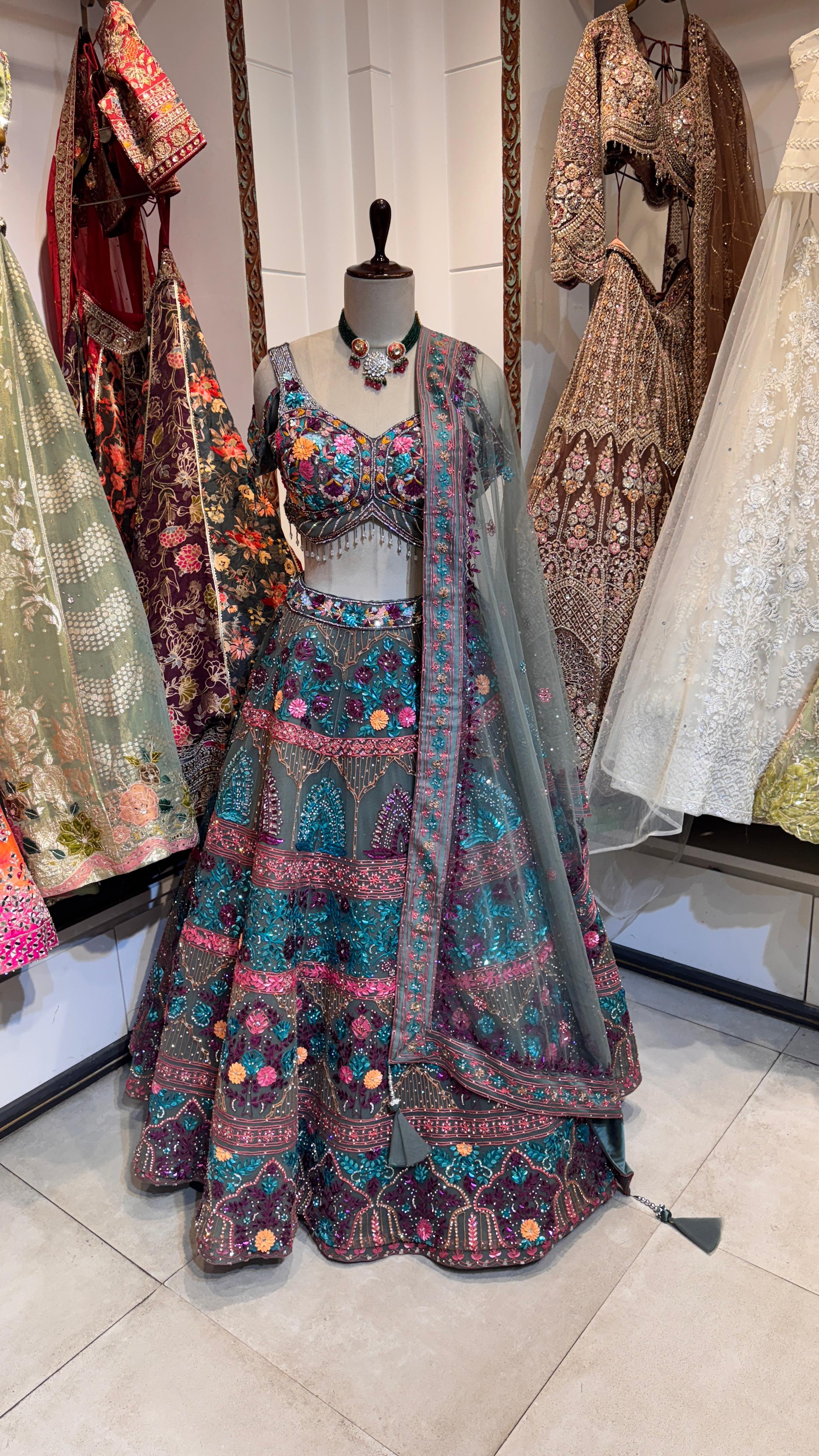 Green Multicolor Embroidery Lehenga for Women