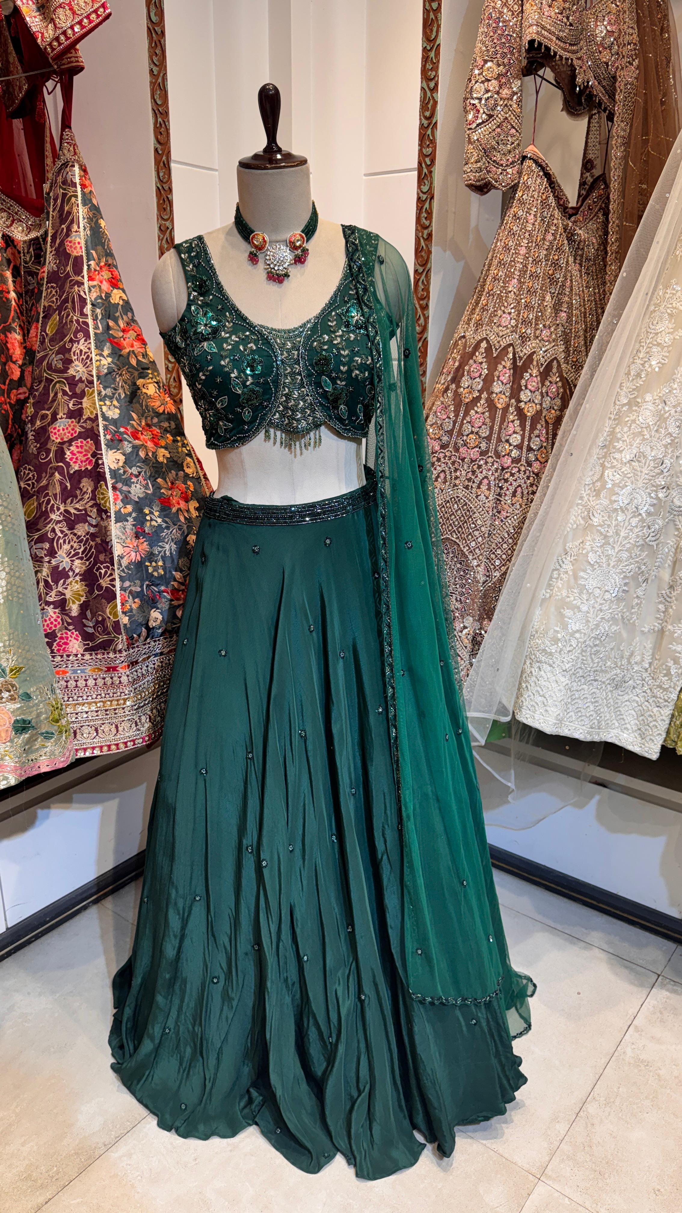 Green sequins lehenga