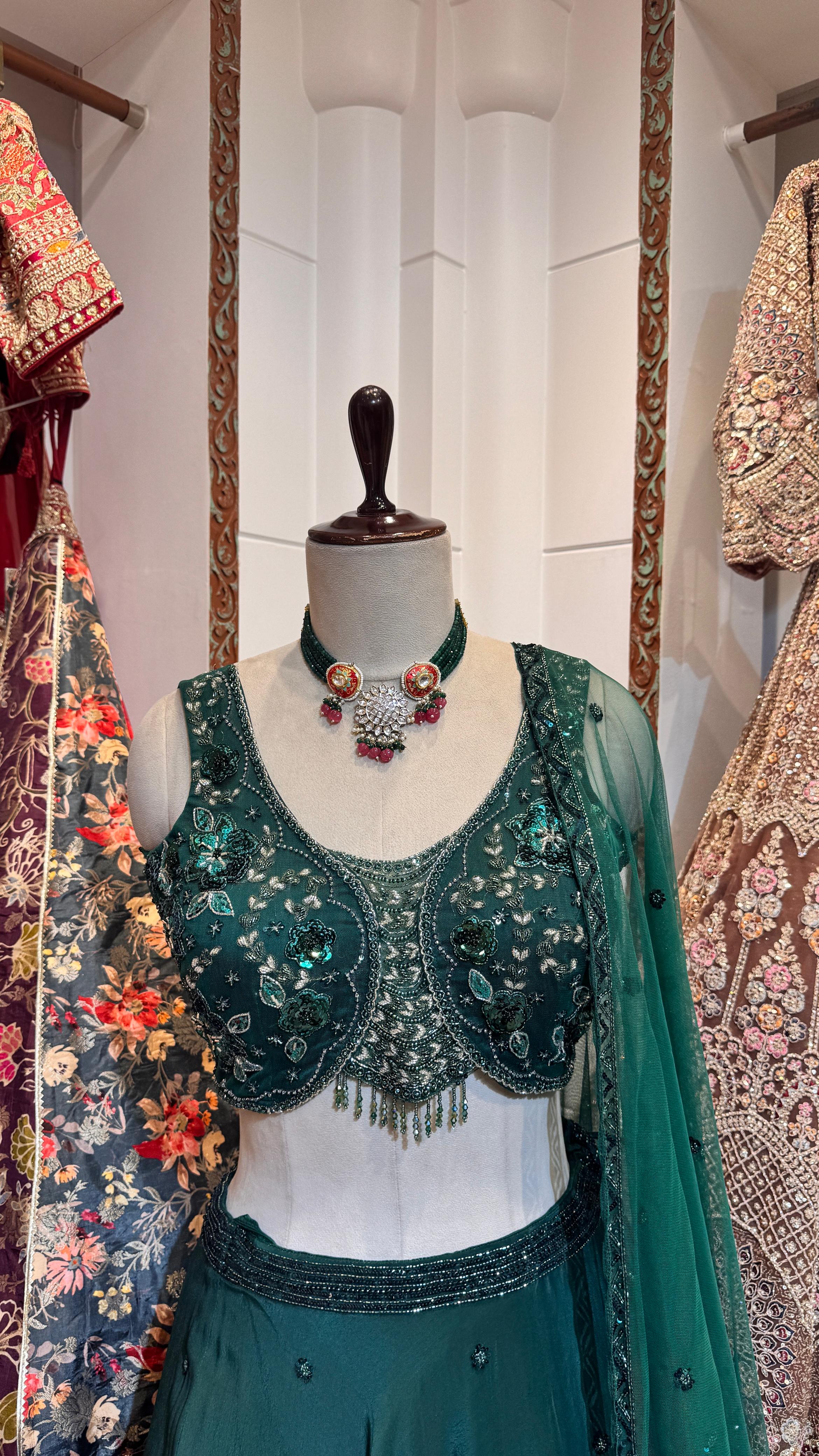 Green sequins lehenga - Image 2
