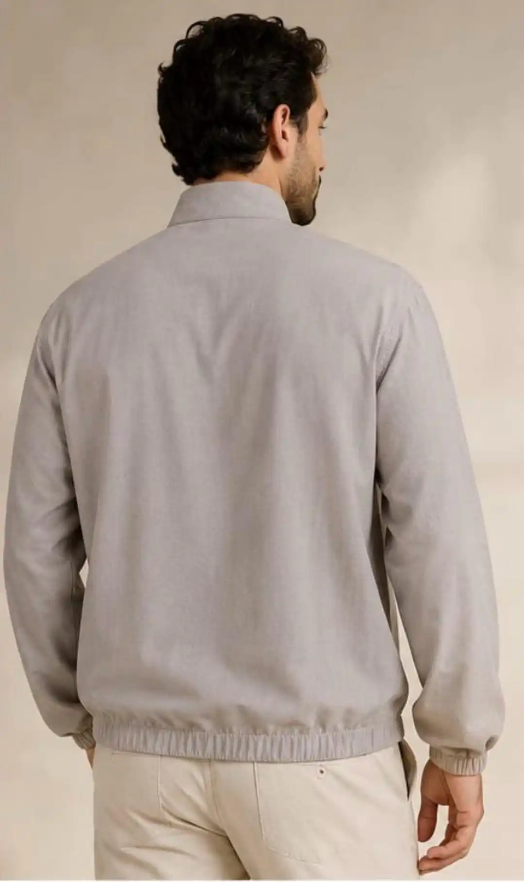 Grey linen shirt with Mandarin collar, wooden buttons and elasticated hem - Image 2