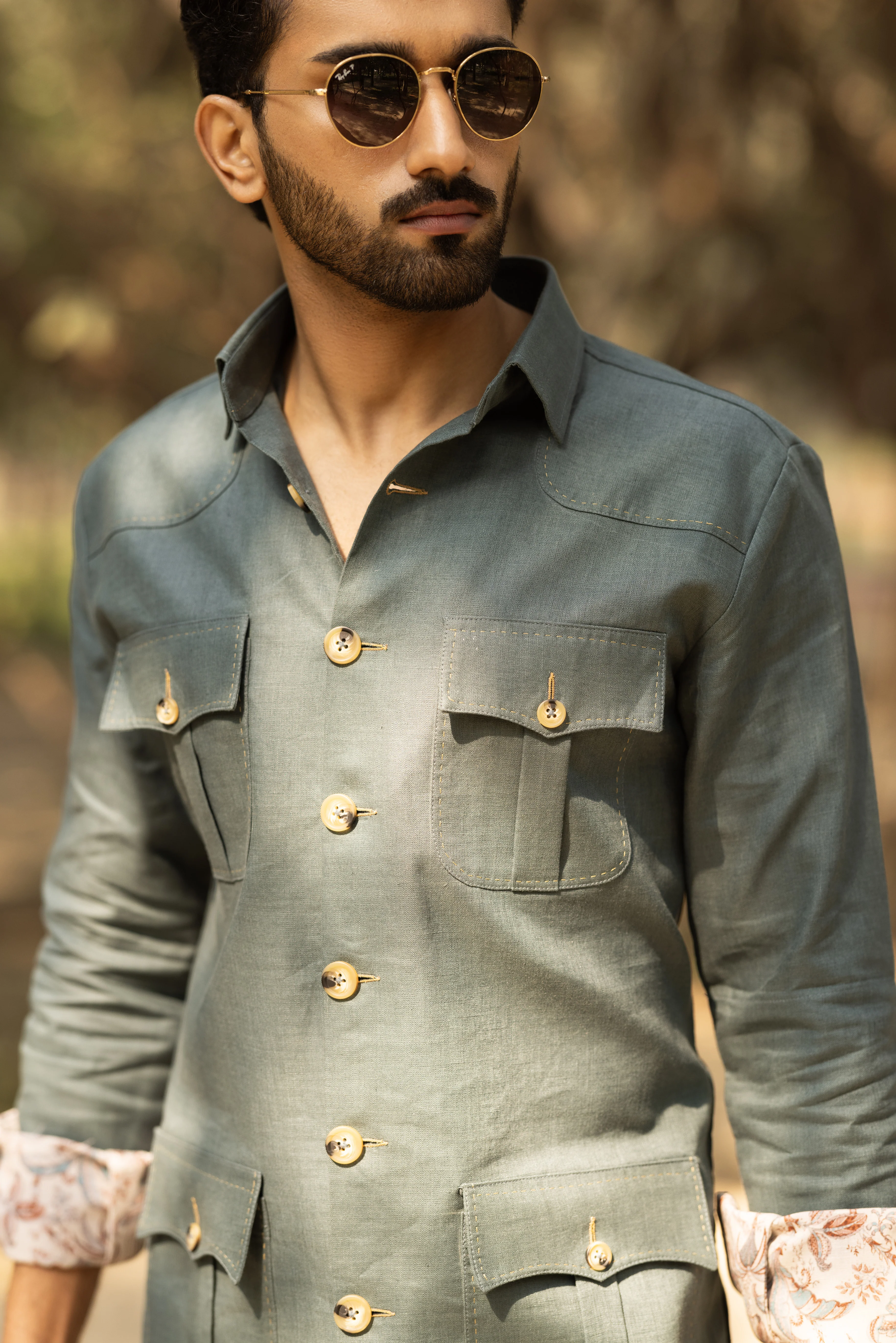 Grey Linen Safari Shirt
