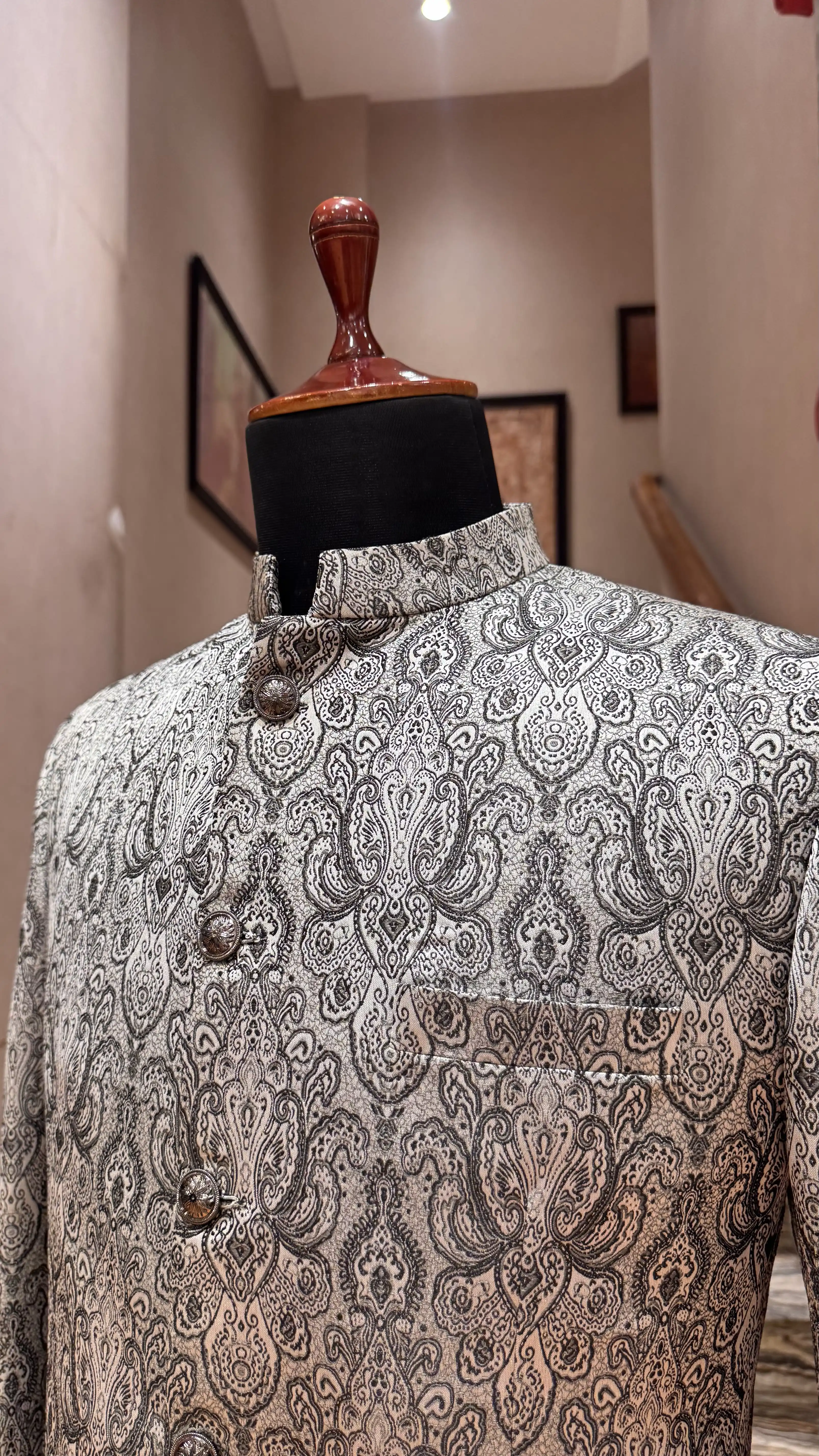 Grey Self Work Bandhgala Jacket for Men - Image 2