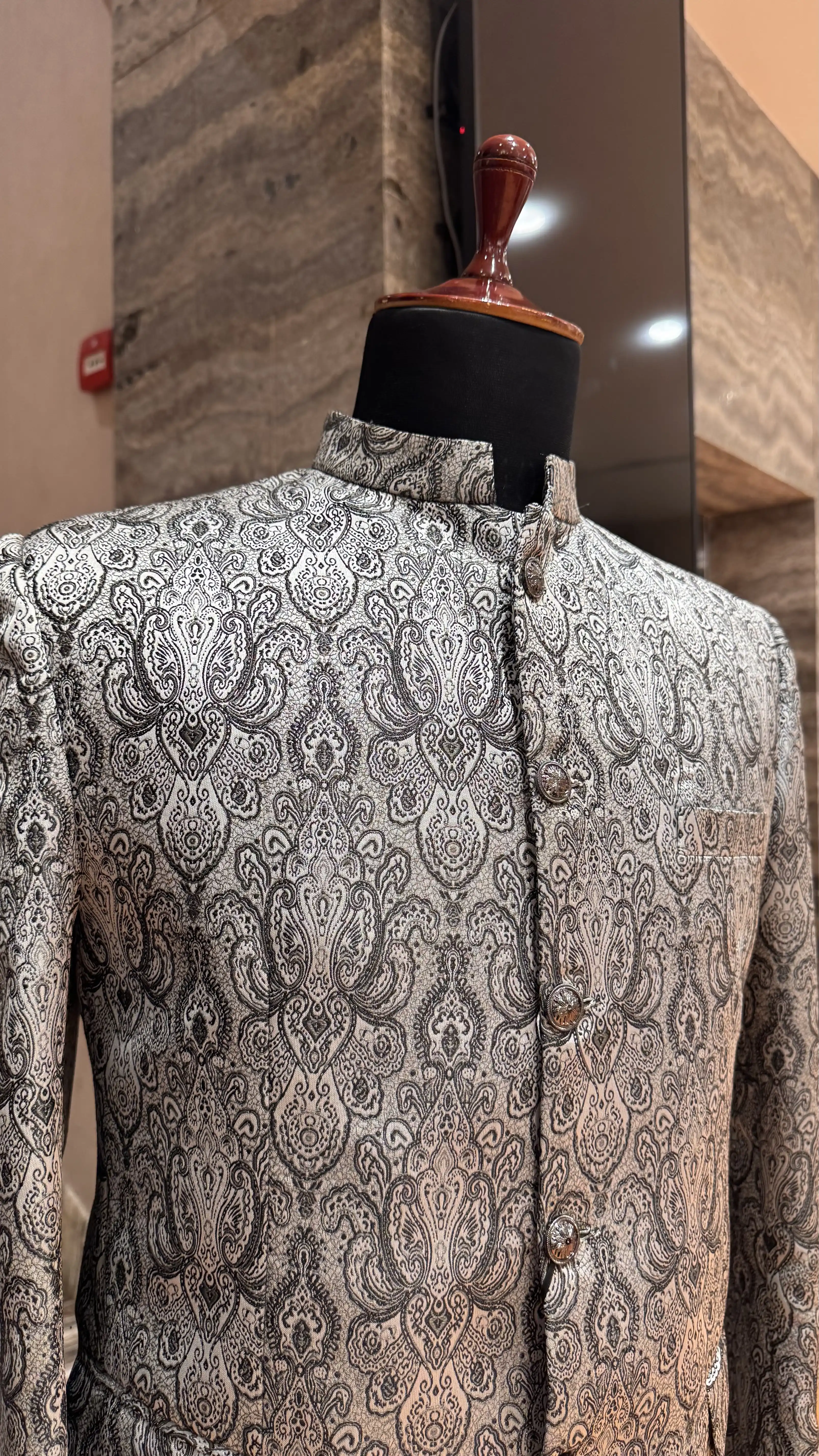 Grey Self Work Bandhgala Jacket for Men - Image 3