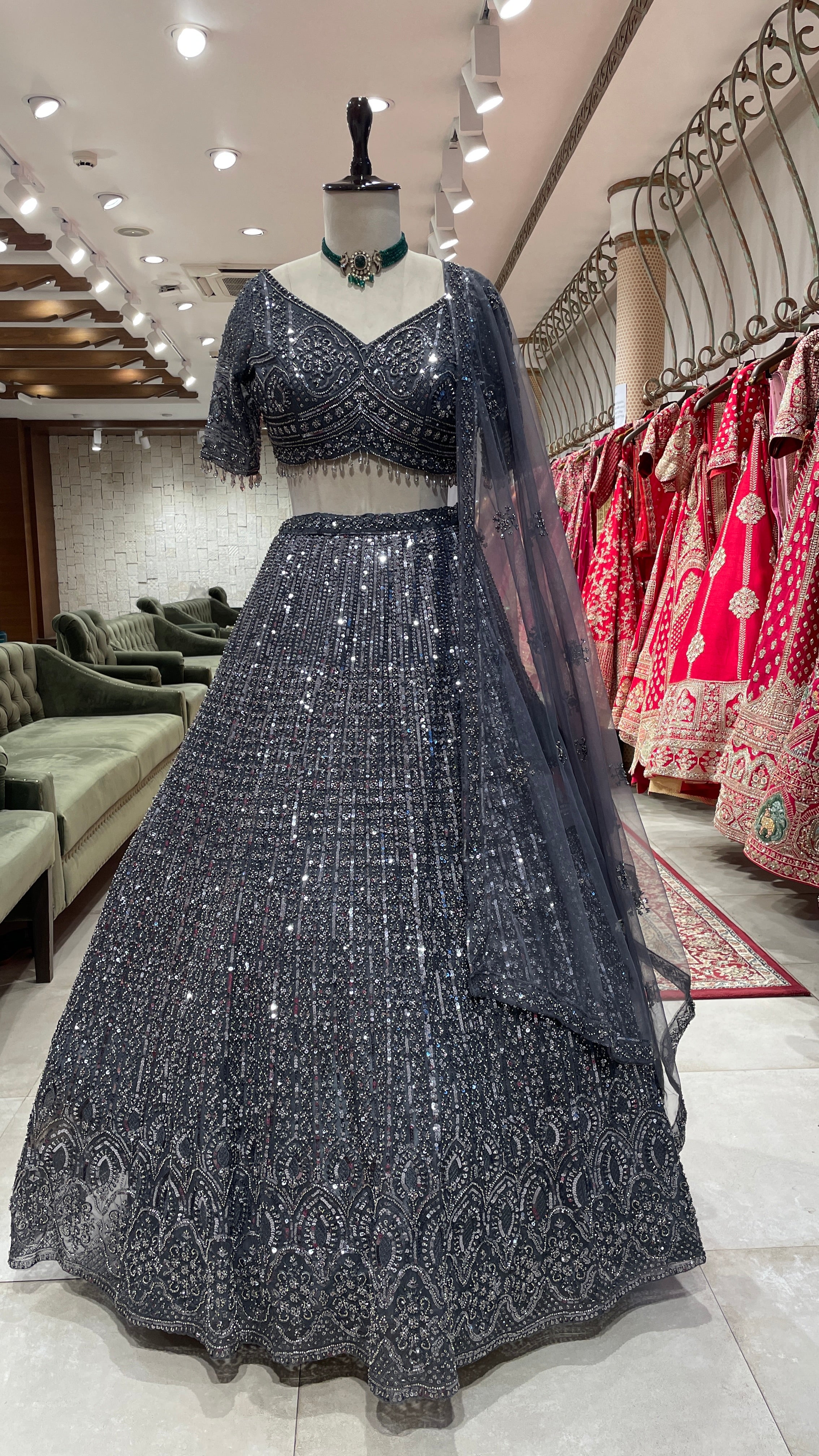 Grey Sequins Work Lehenga