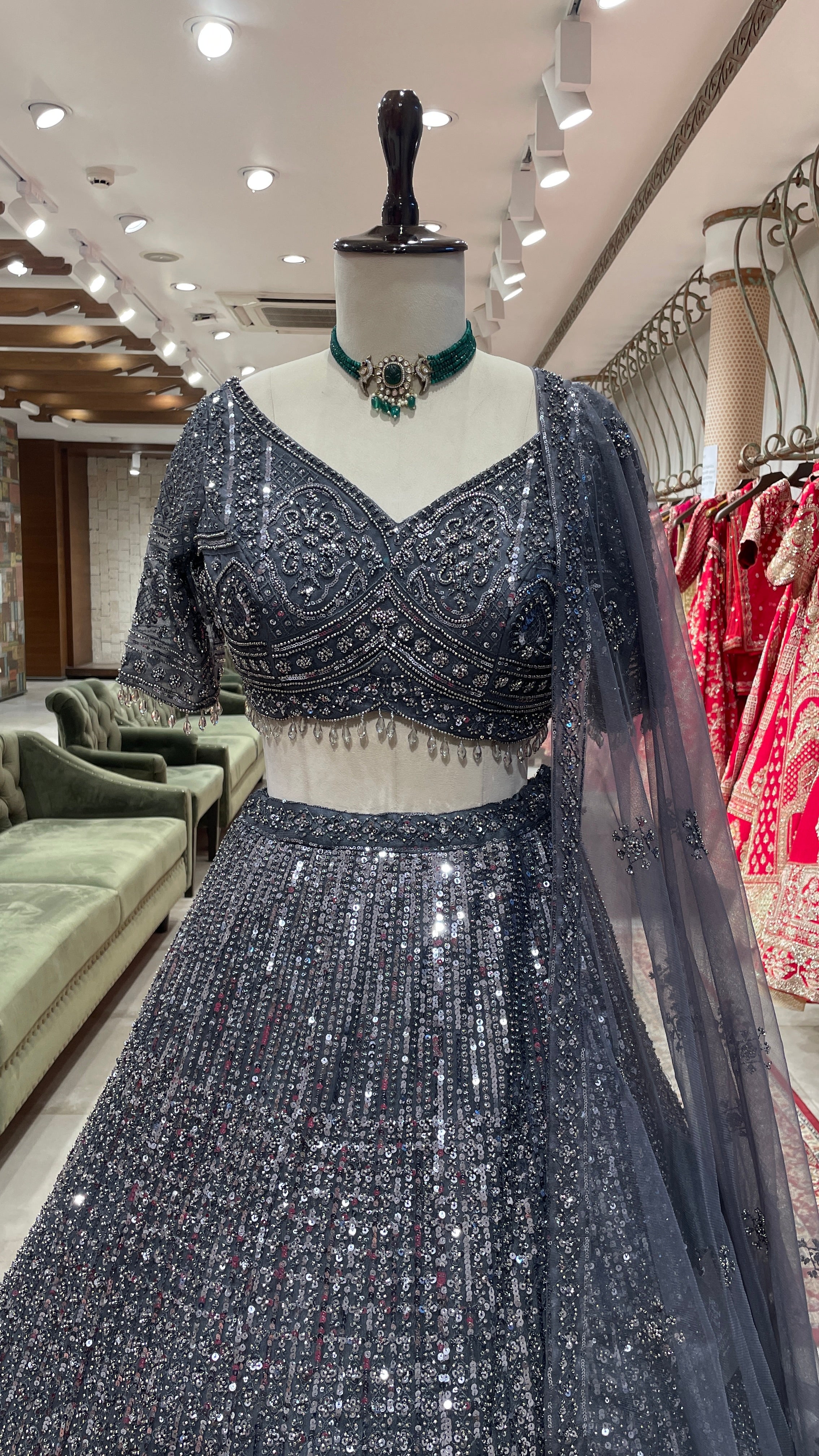 Grey Sequins Work Lehenga - Image 3
