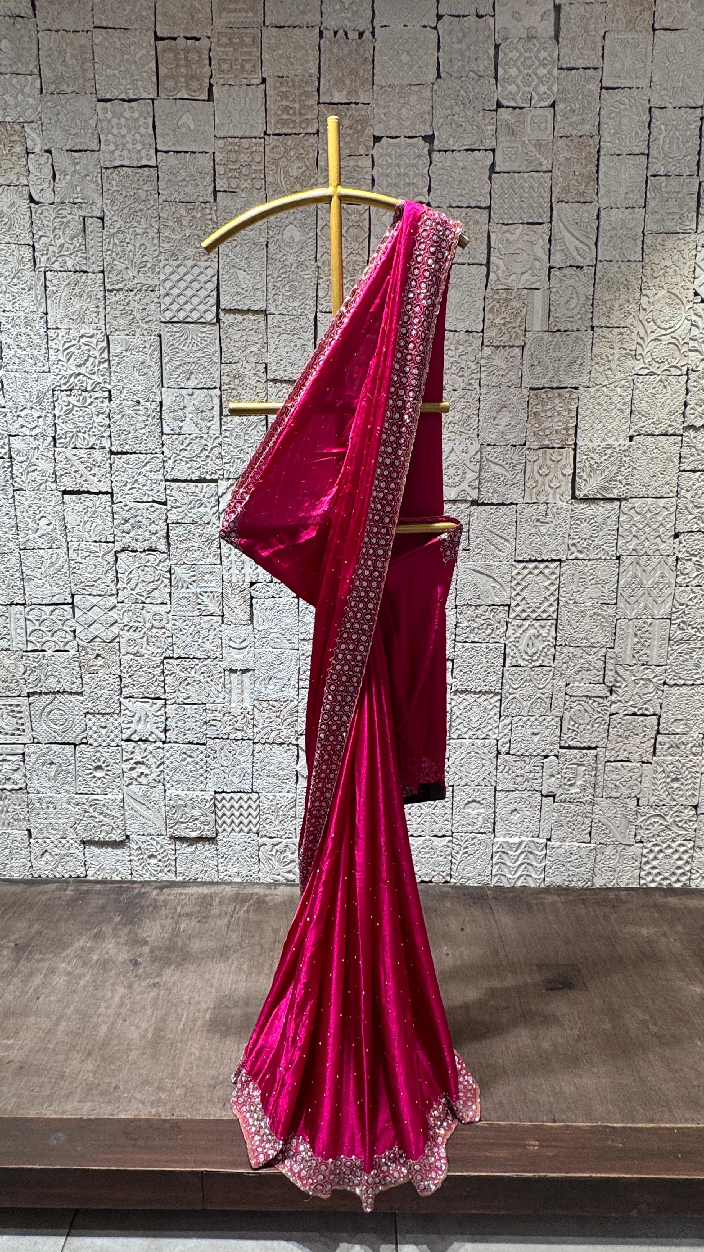 Rani Pink Saree with Embellished Sequin Border