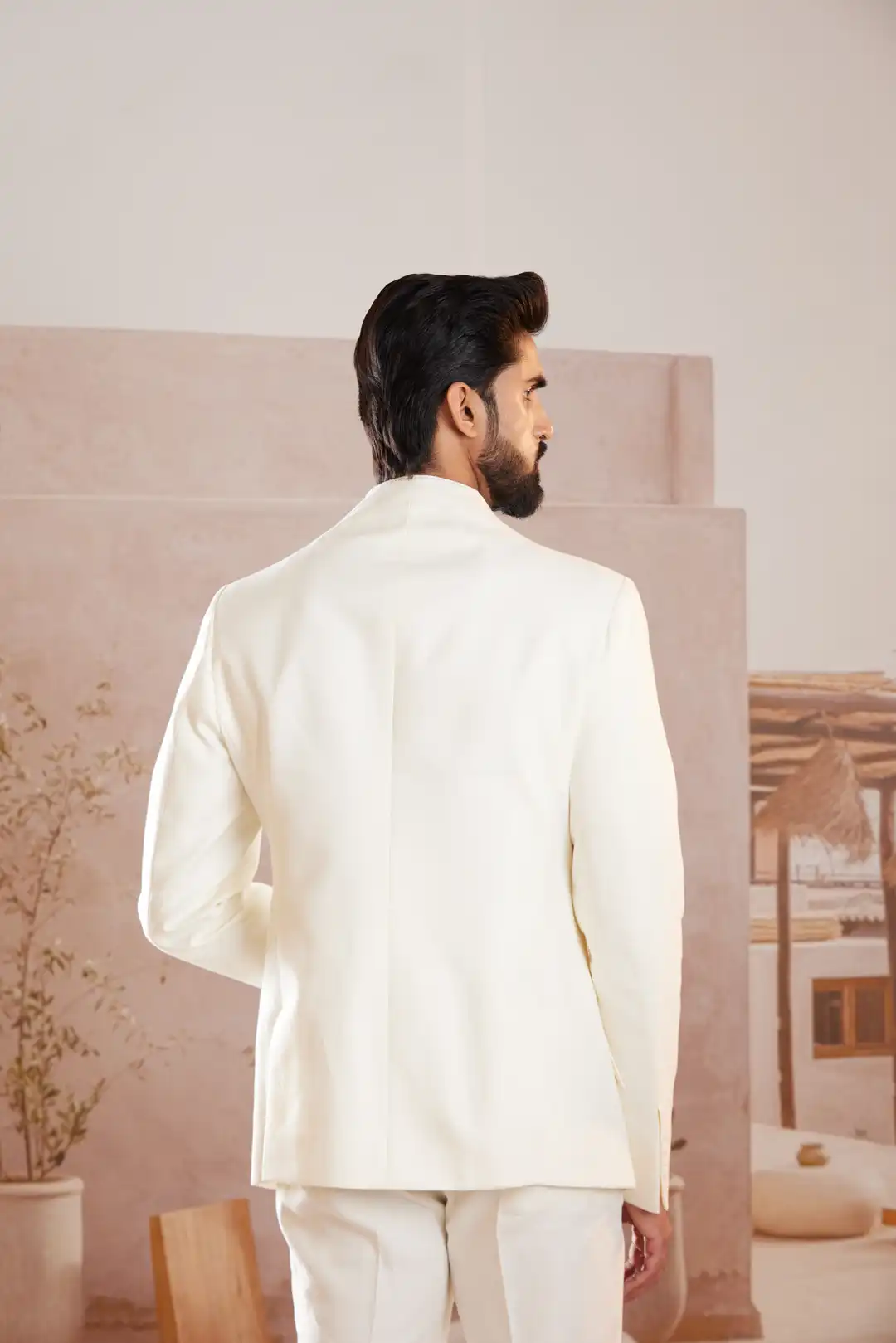 Ivory Asymmetric Linen Bandgala with statement buttons - Image 7