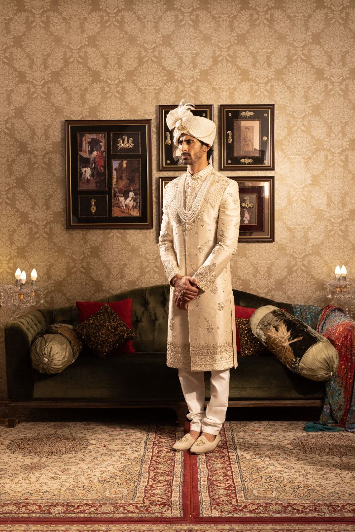 Ivory Silk Sherwani for Men - Image 3