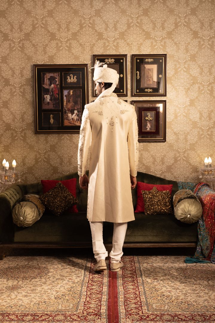Ivory Silk Sherwani for Men - Image 4