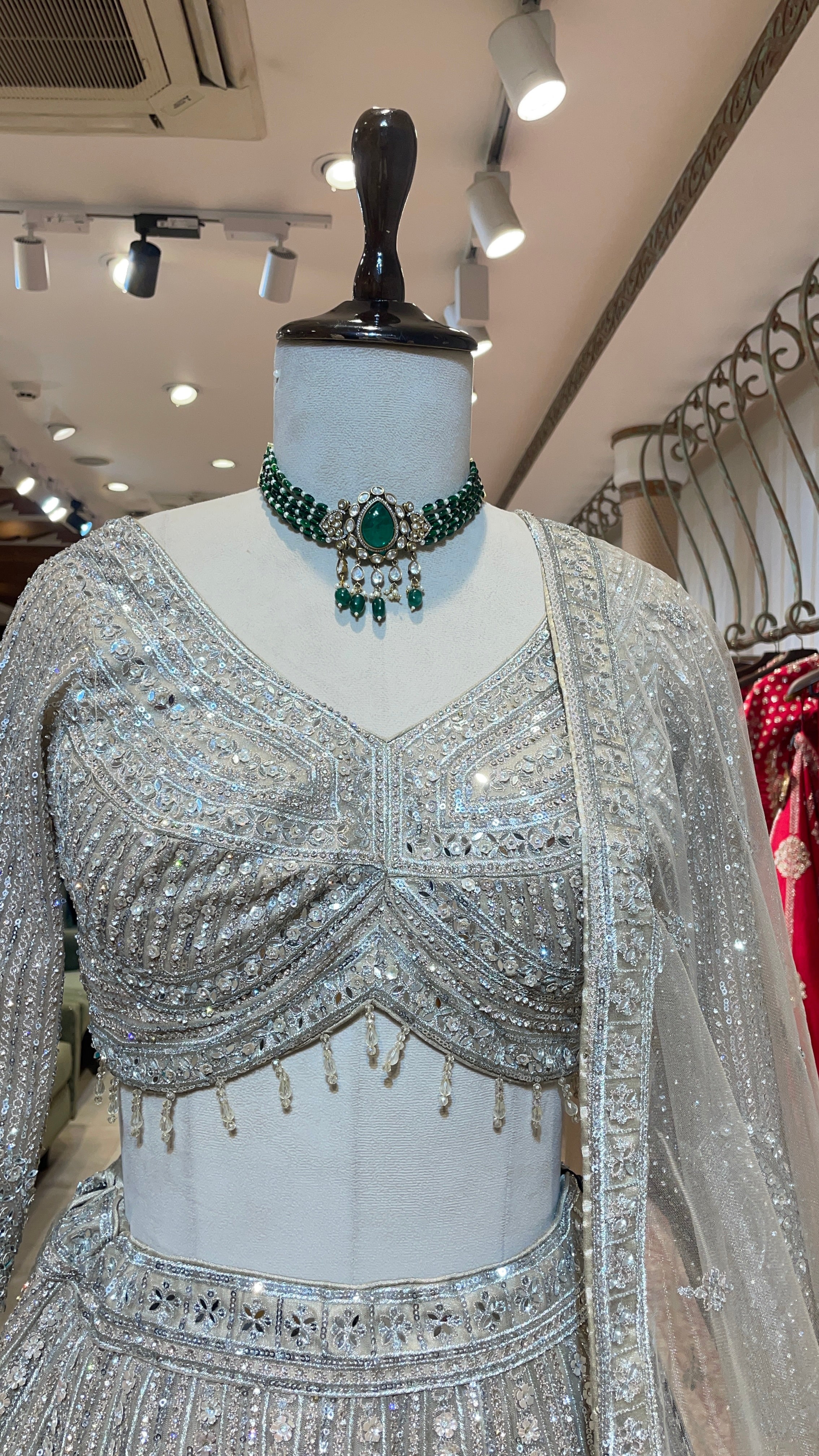 Ivory Net Lehenga with Sequin Embellishments