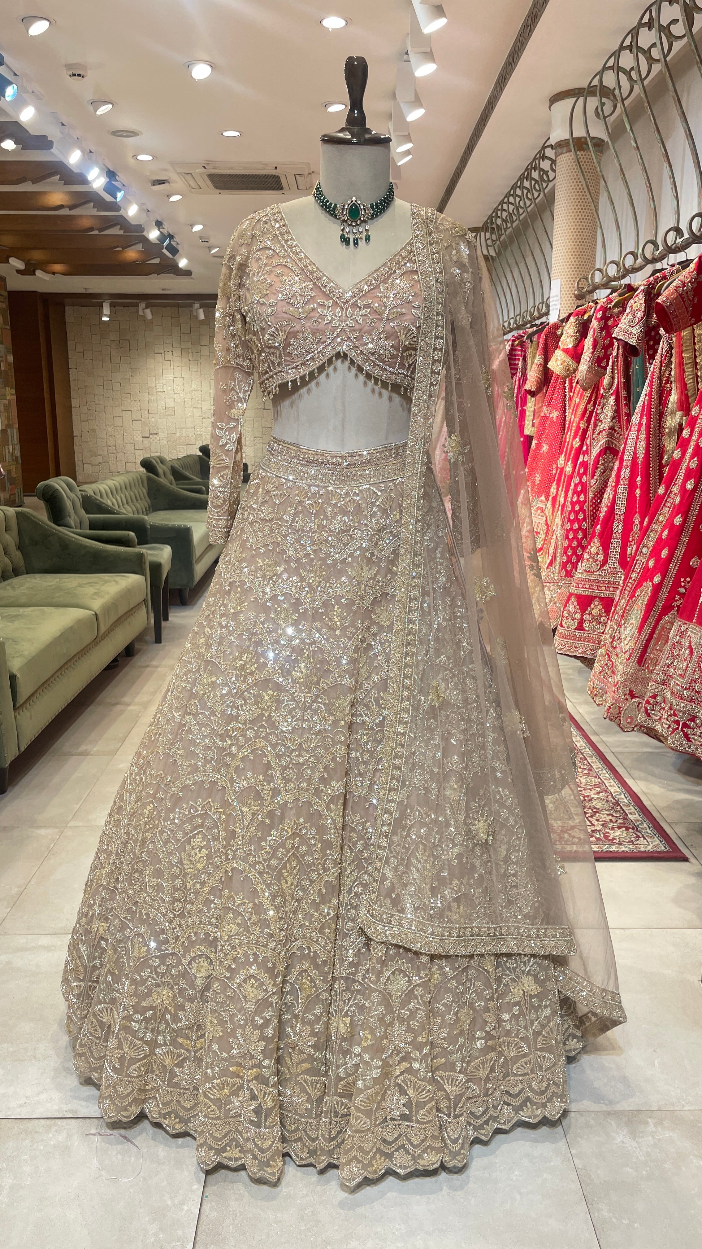 Peach Net Lehenga with Sequin & Bead Embellishments