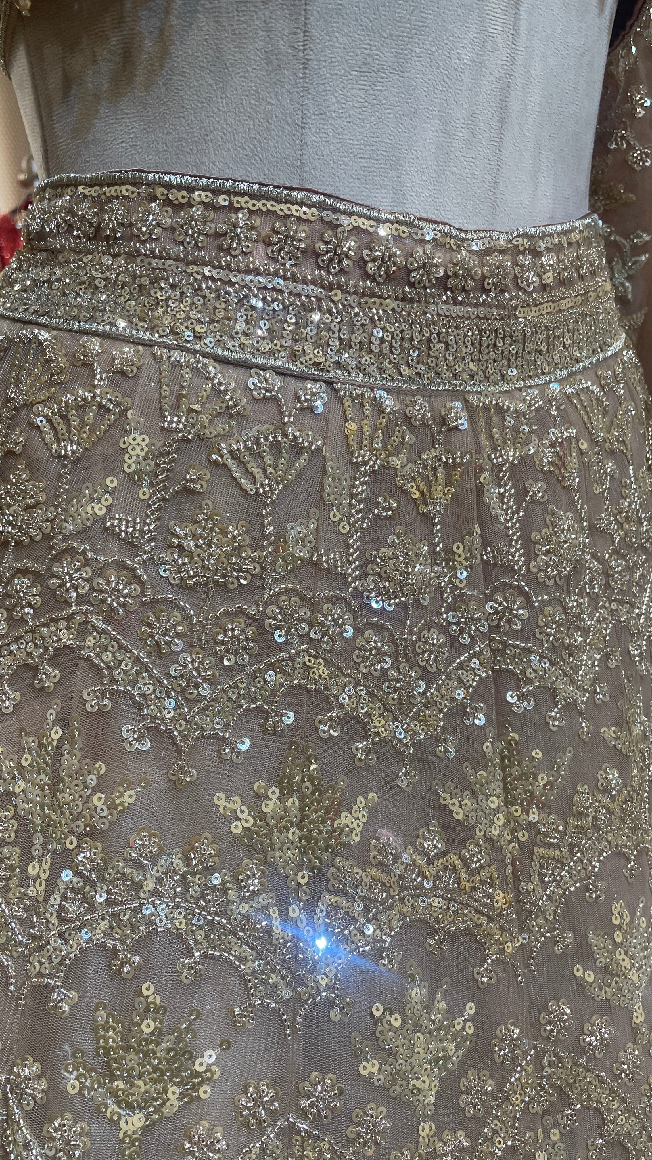 Peach Net Lehenga with Sequin & Bead Embellishments - Image 2