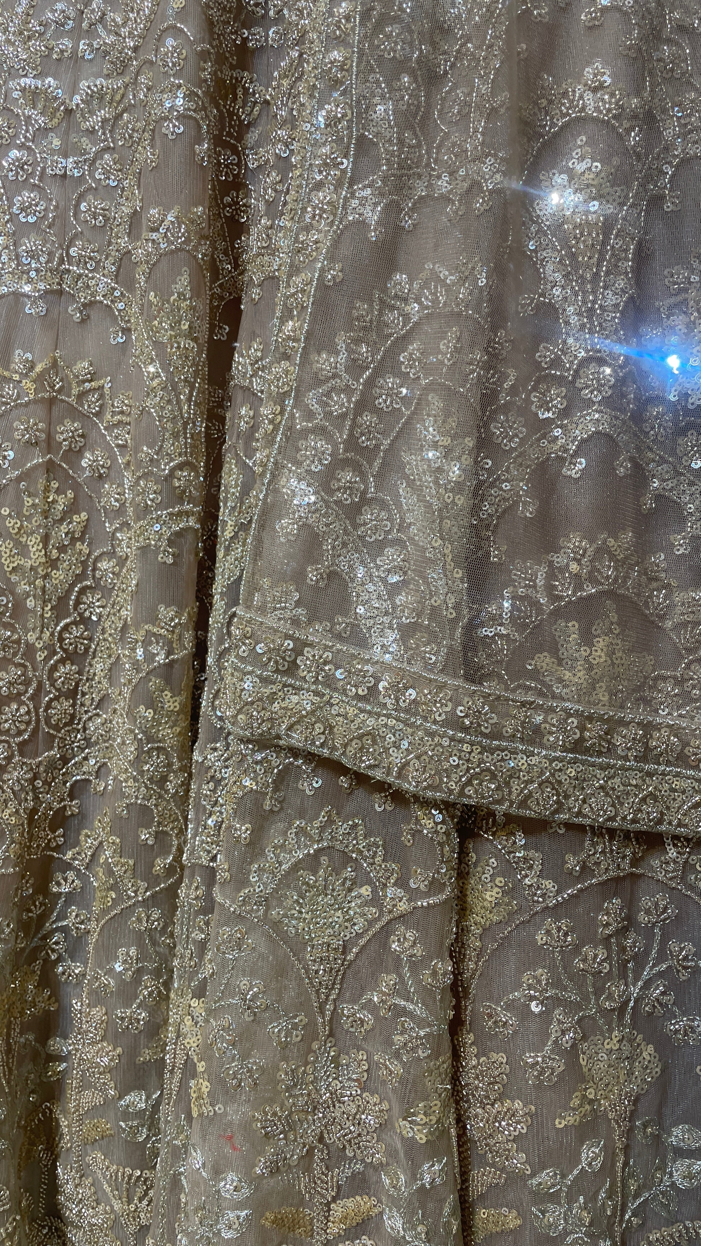 Peach Net Lehenga with Sequin & Bead Embellishments - Image 3