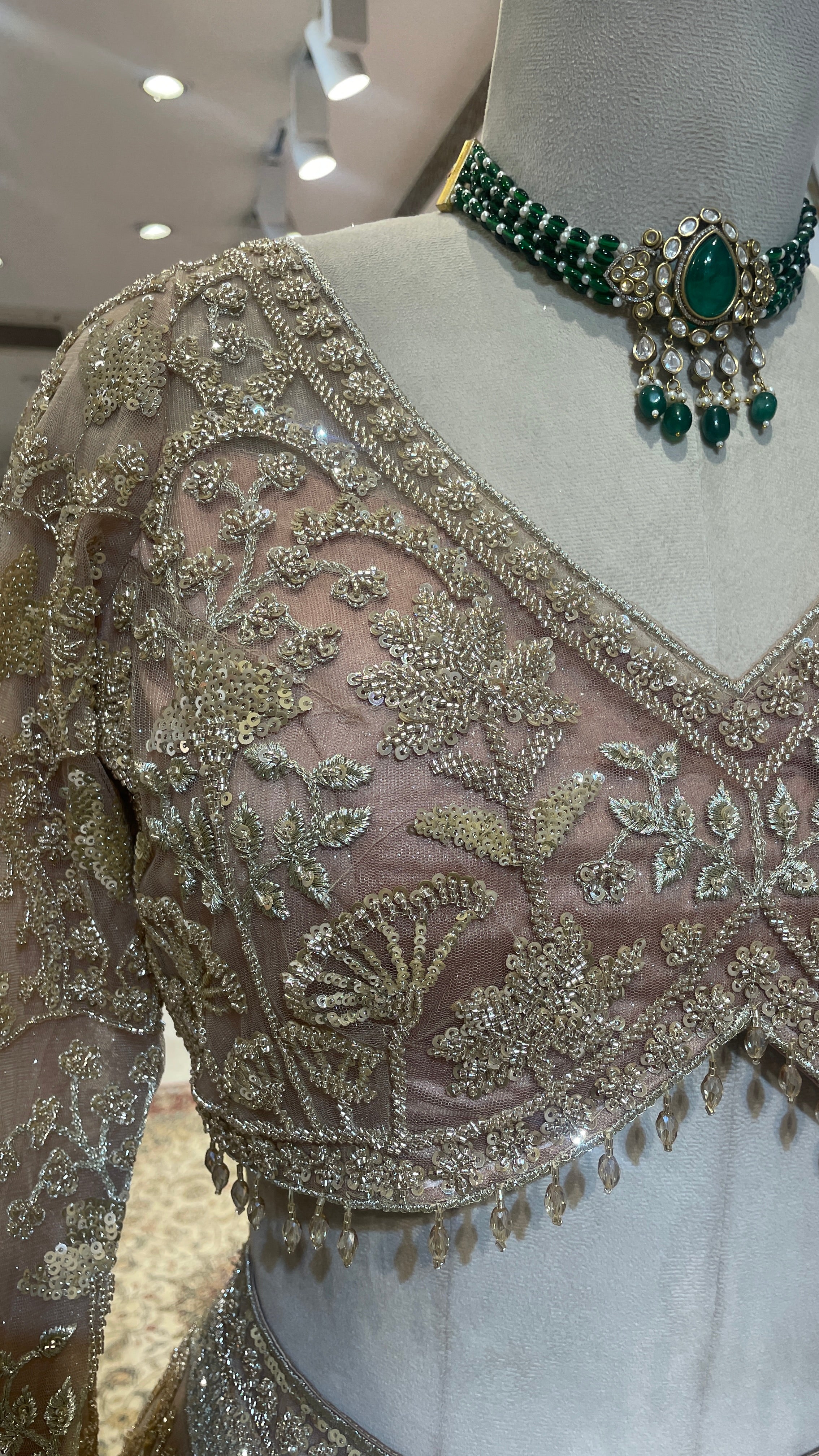 Peach Net Lehenga with Sequin & Bead Embellishments - Image 4
