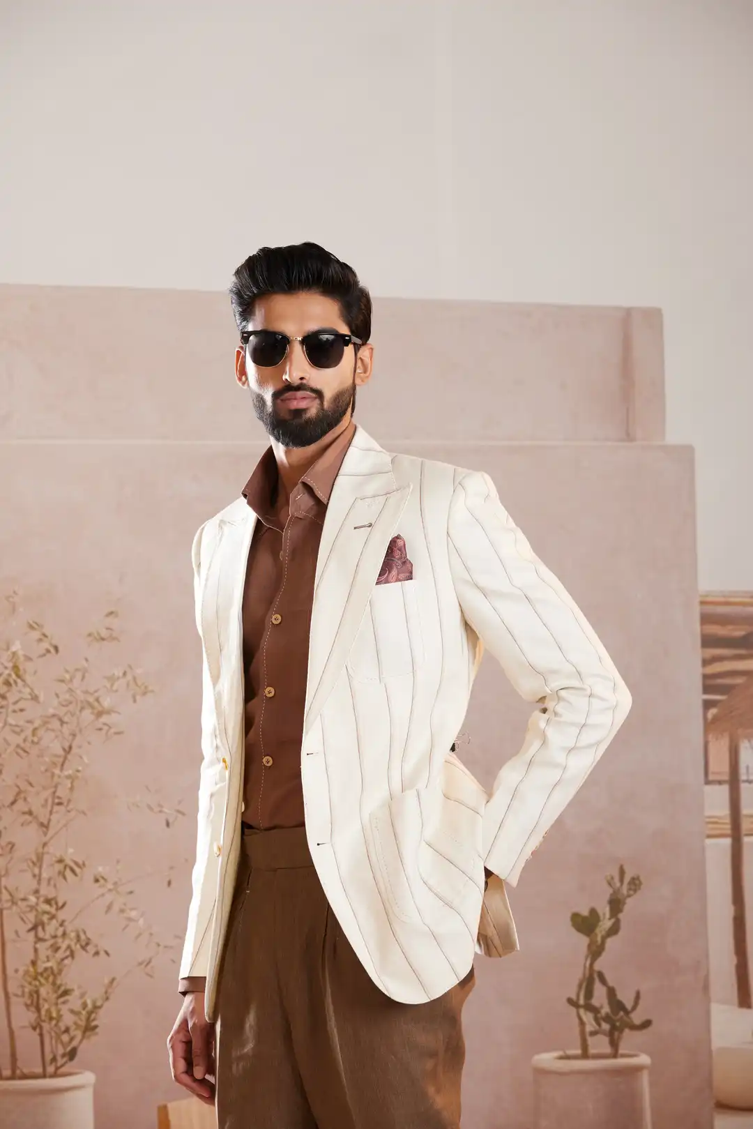 Ivory peak lapel striped summer Linen Blazer - Image 3