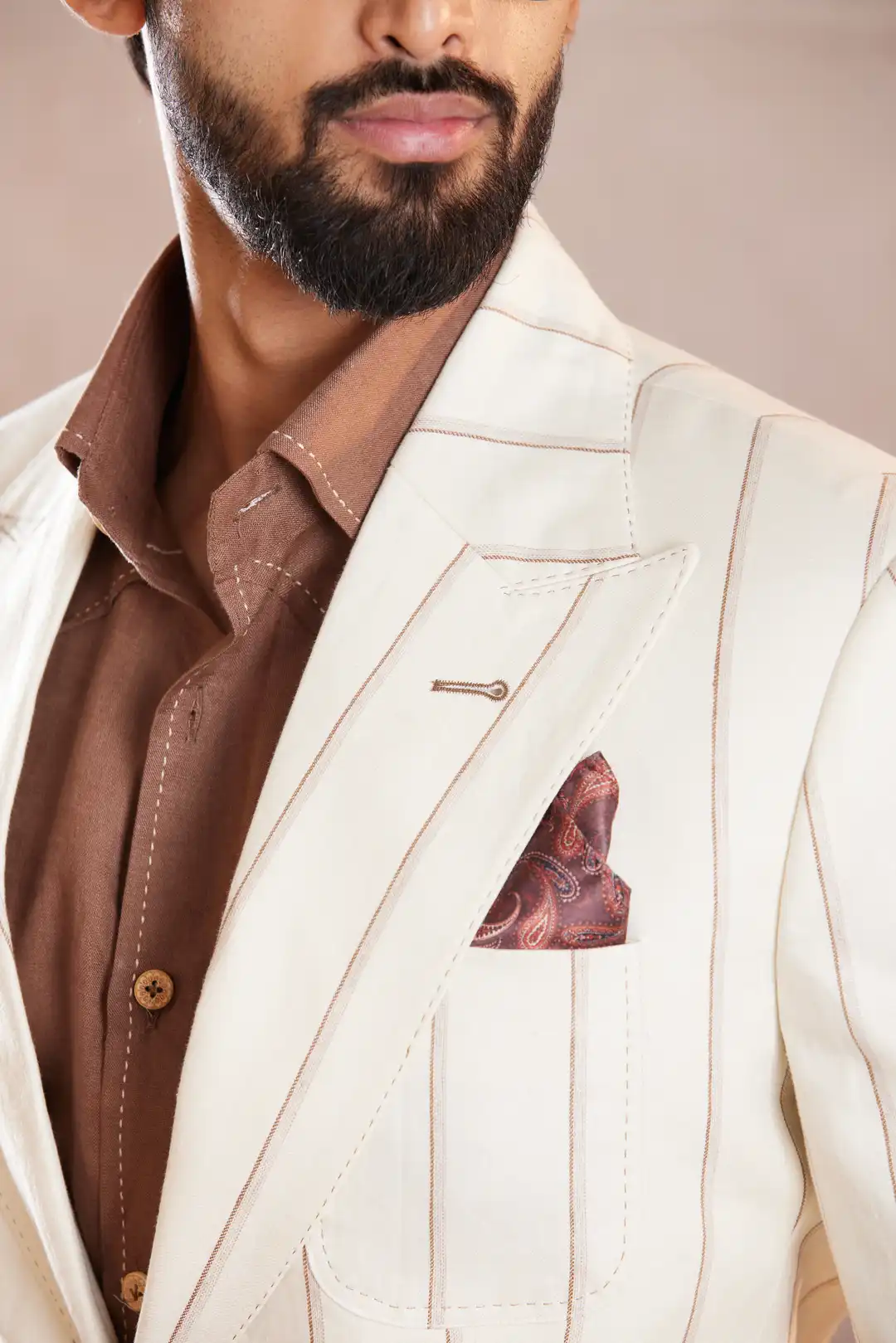 Ivory peak lapel striped summer Linen Blazer - Image 6