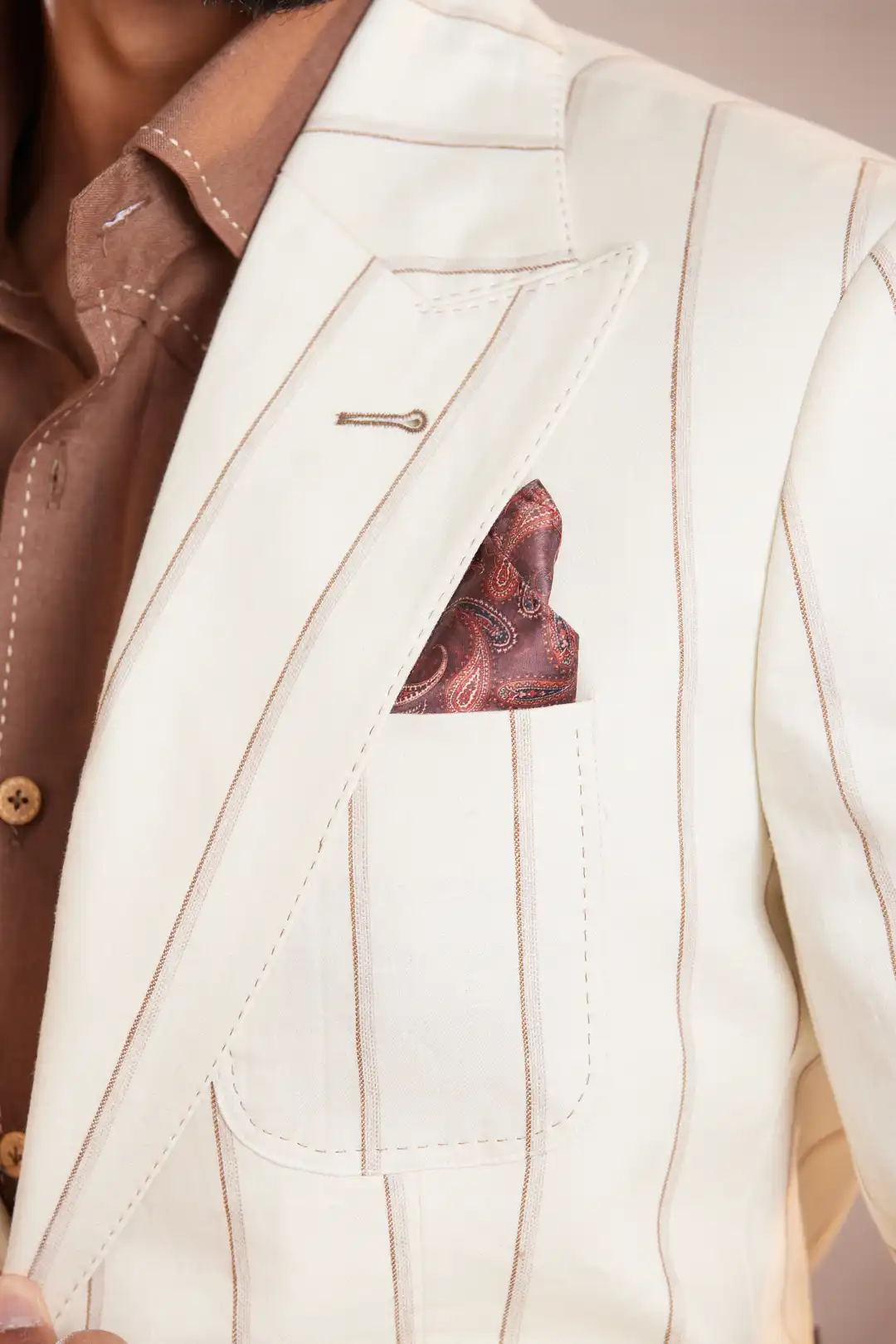 Ivory peak lapel striped summer Linen Blazer - Image 7