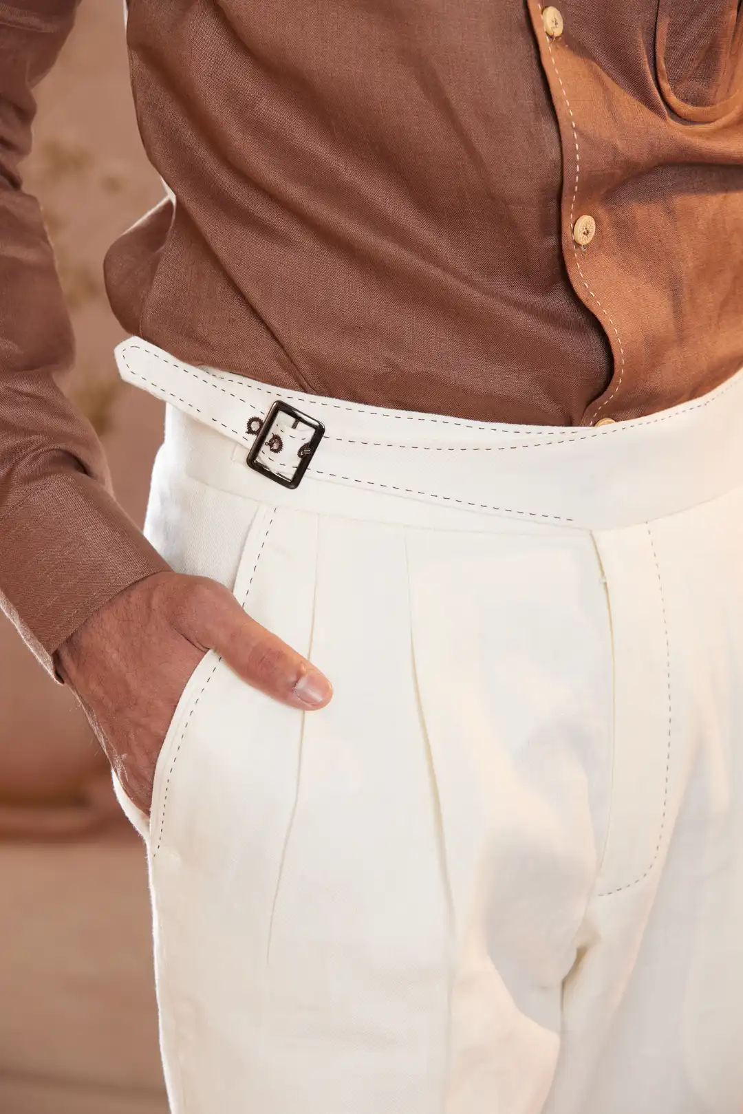 Ivory pinstriped Linen Sadri - Image 7