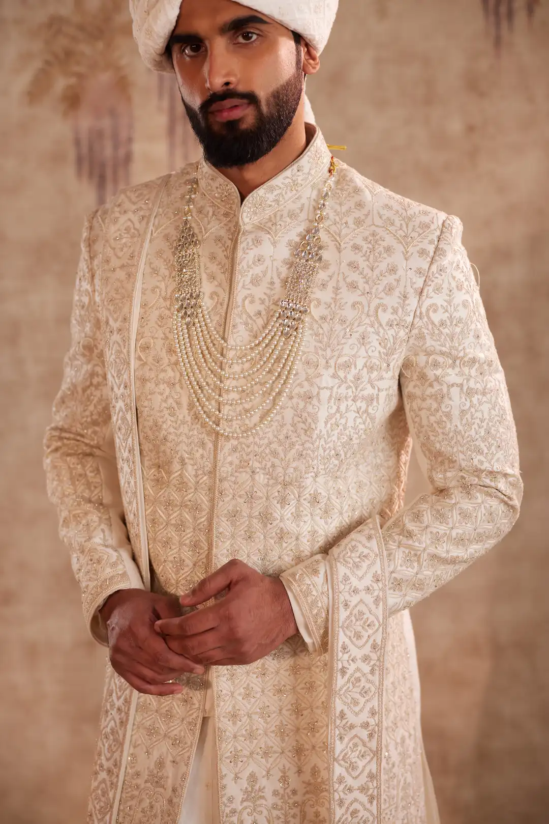 Ivory Sherwani Suit with Beads & Zari Work - Image 3