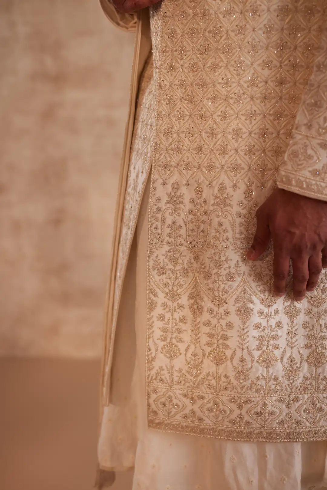 Ivory Sherwani Suit with Beads & Zari Work - Image 5