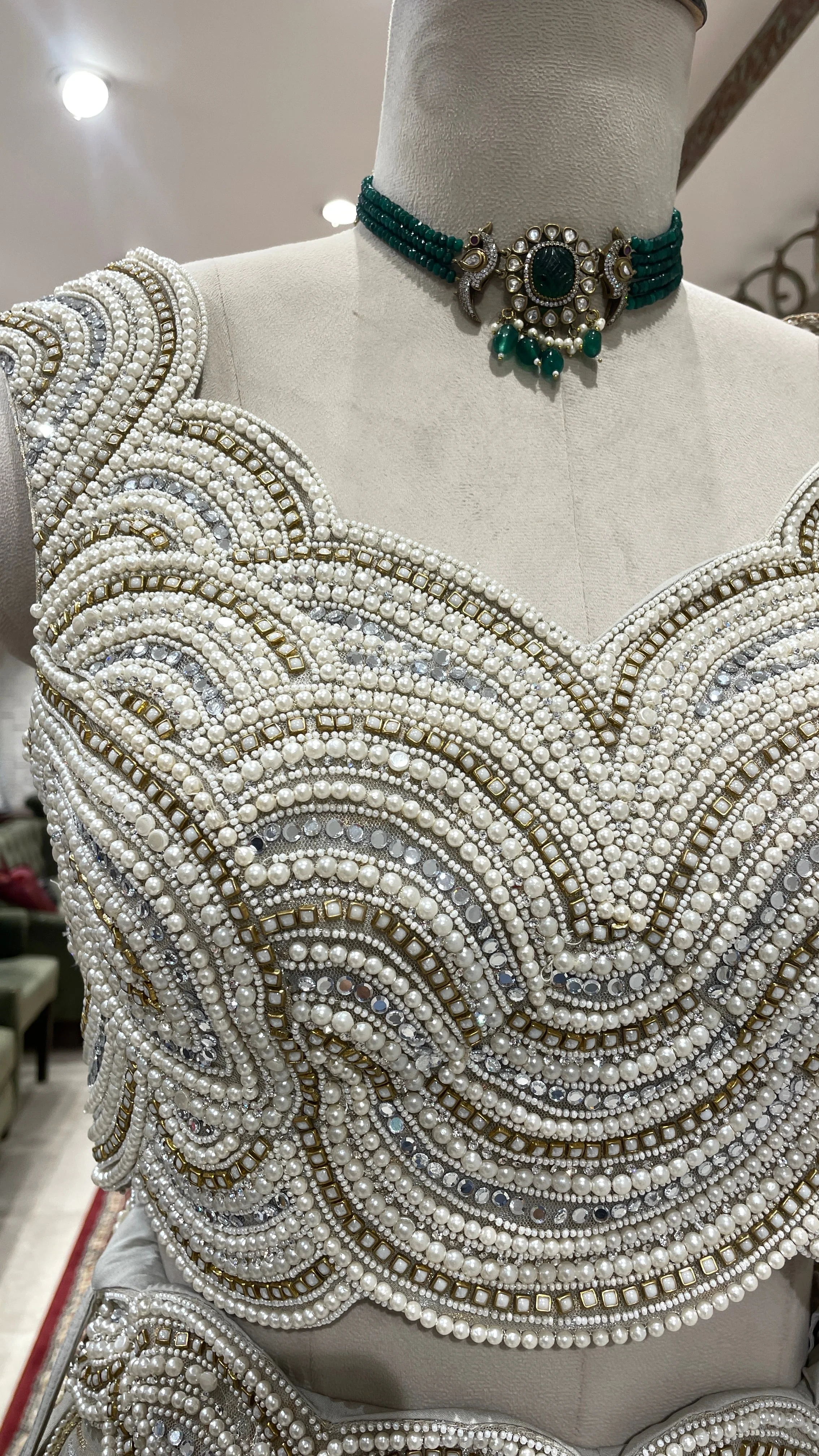 Ivory Tissue Lehenga with Heavy Embellished Blouse & Dupatta - Image 2