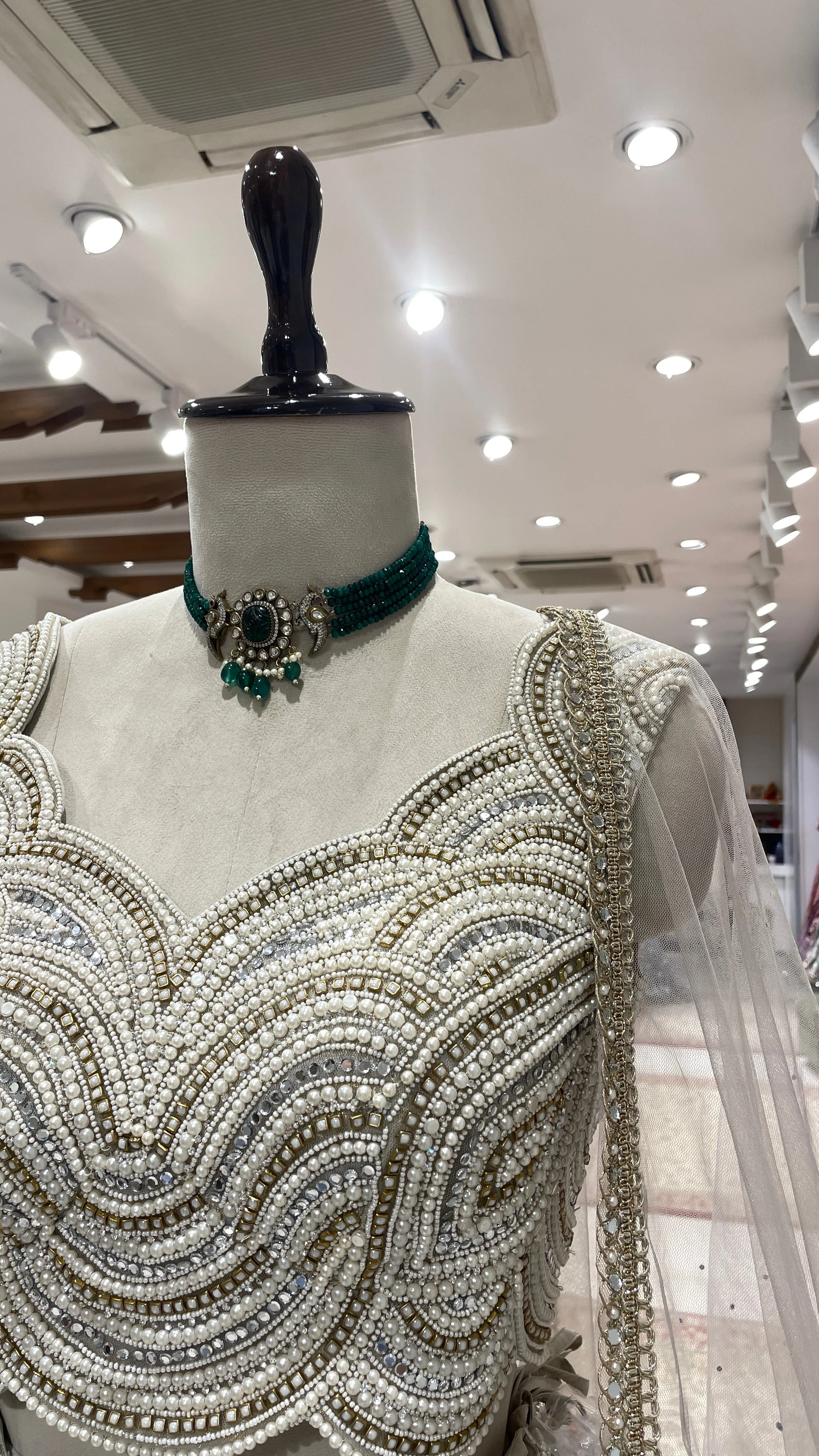 Ivory Tissue Lehenga with Heavy Embellished Blouse & Dupatta - Image 5