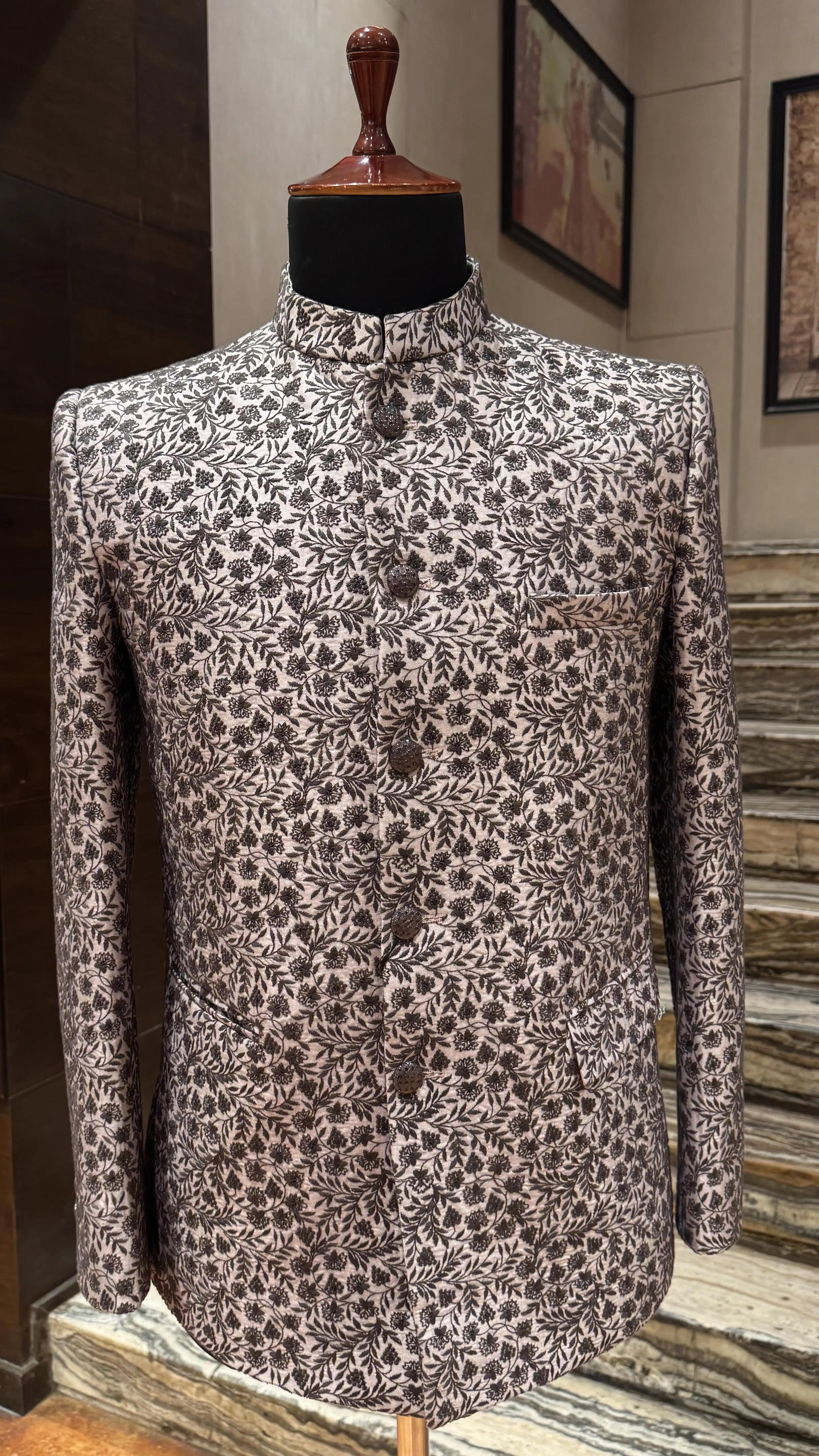 Lavender Bandhgala with Floral Embroidery