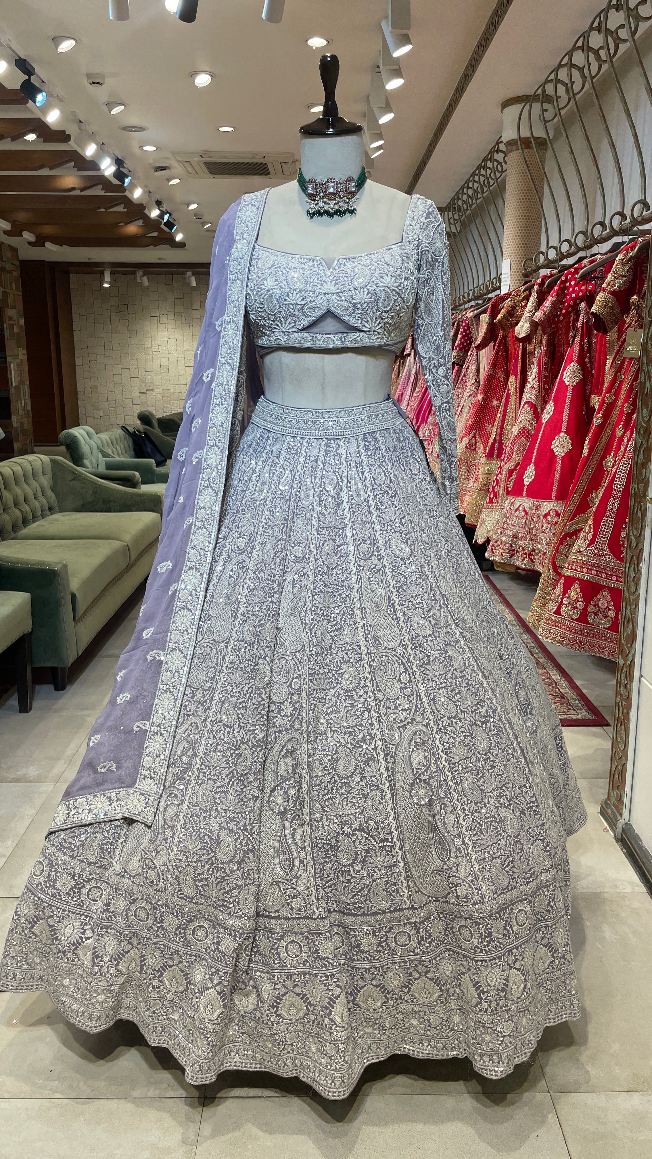 Lavender Georgette Chikankari Lehenga with Paisley Buti
