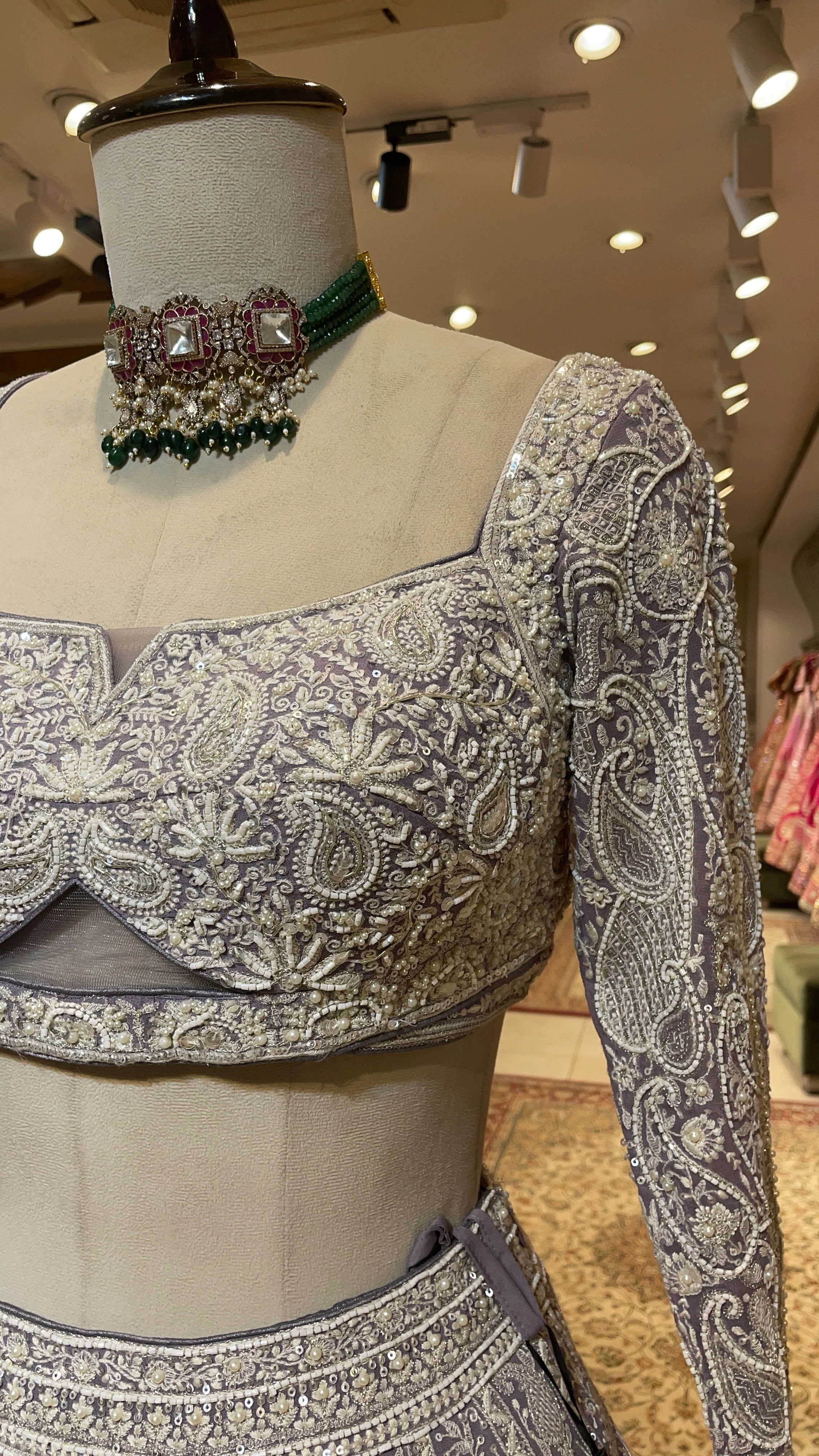 Lavender Georgette Chikankari Lehenga with Paisley Buti - Image 2