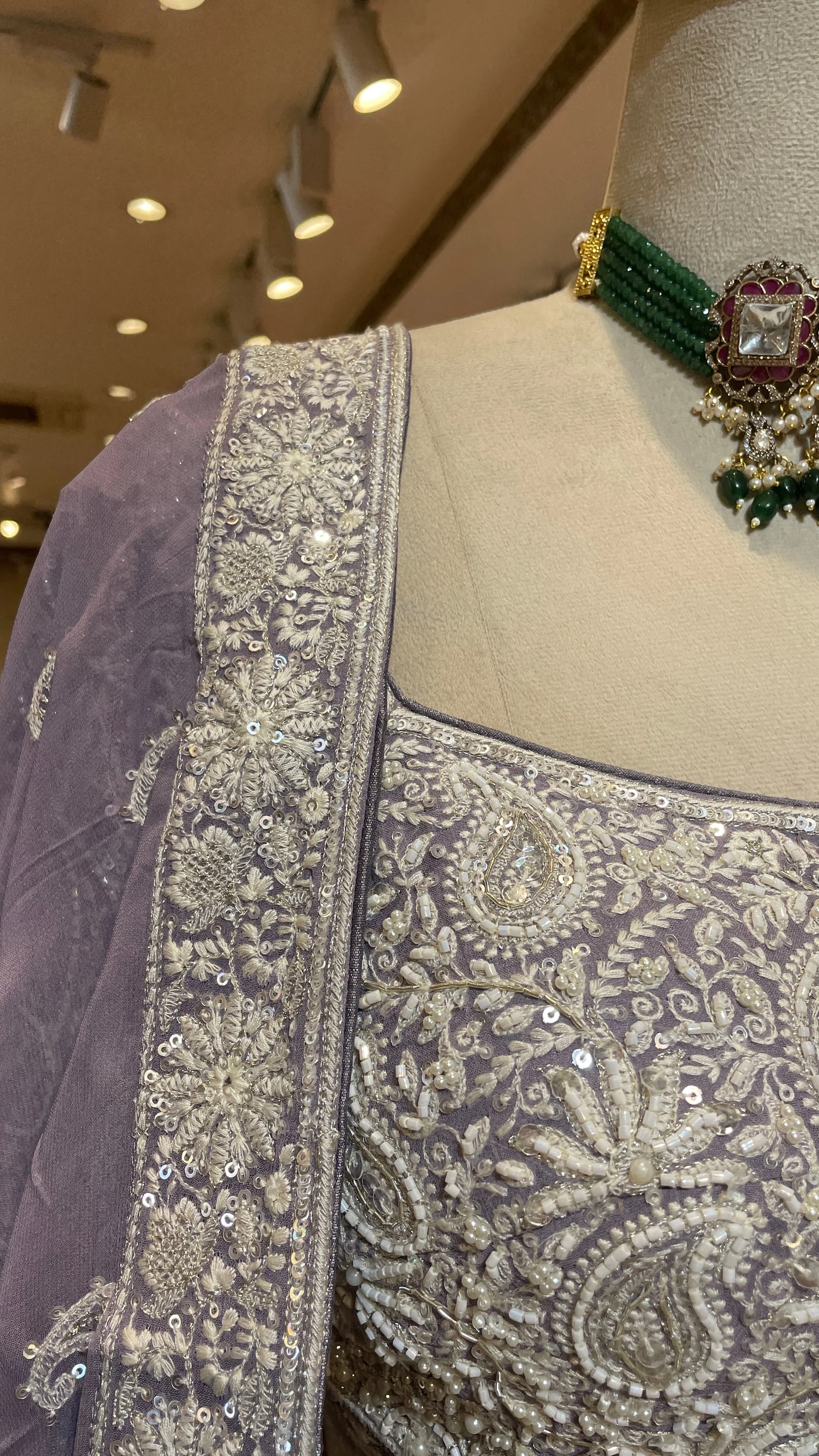 Lavender Georgette Chikankari Lehenga with Paisley Buti - Image 3