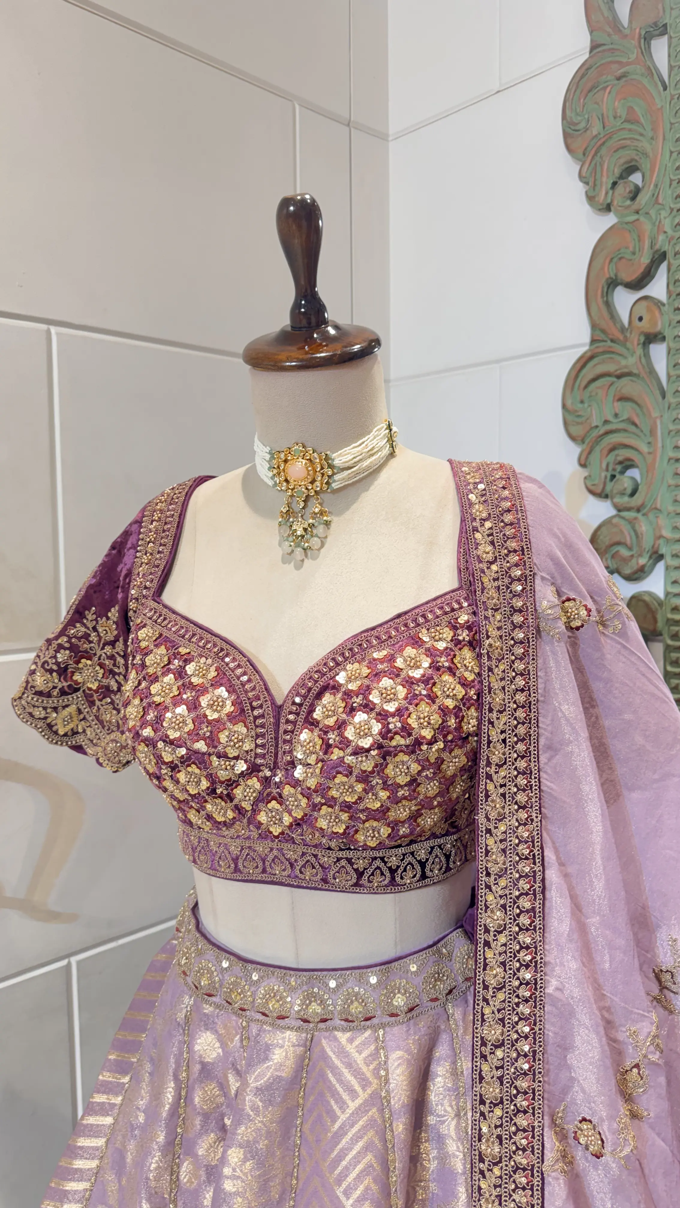 Lavender Lehenga with Golden Embroidery - Image 2