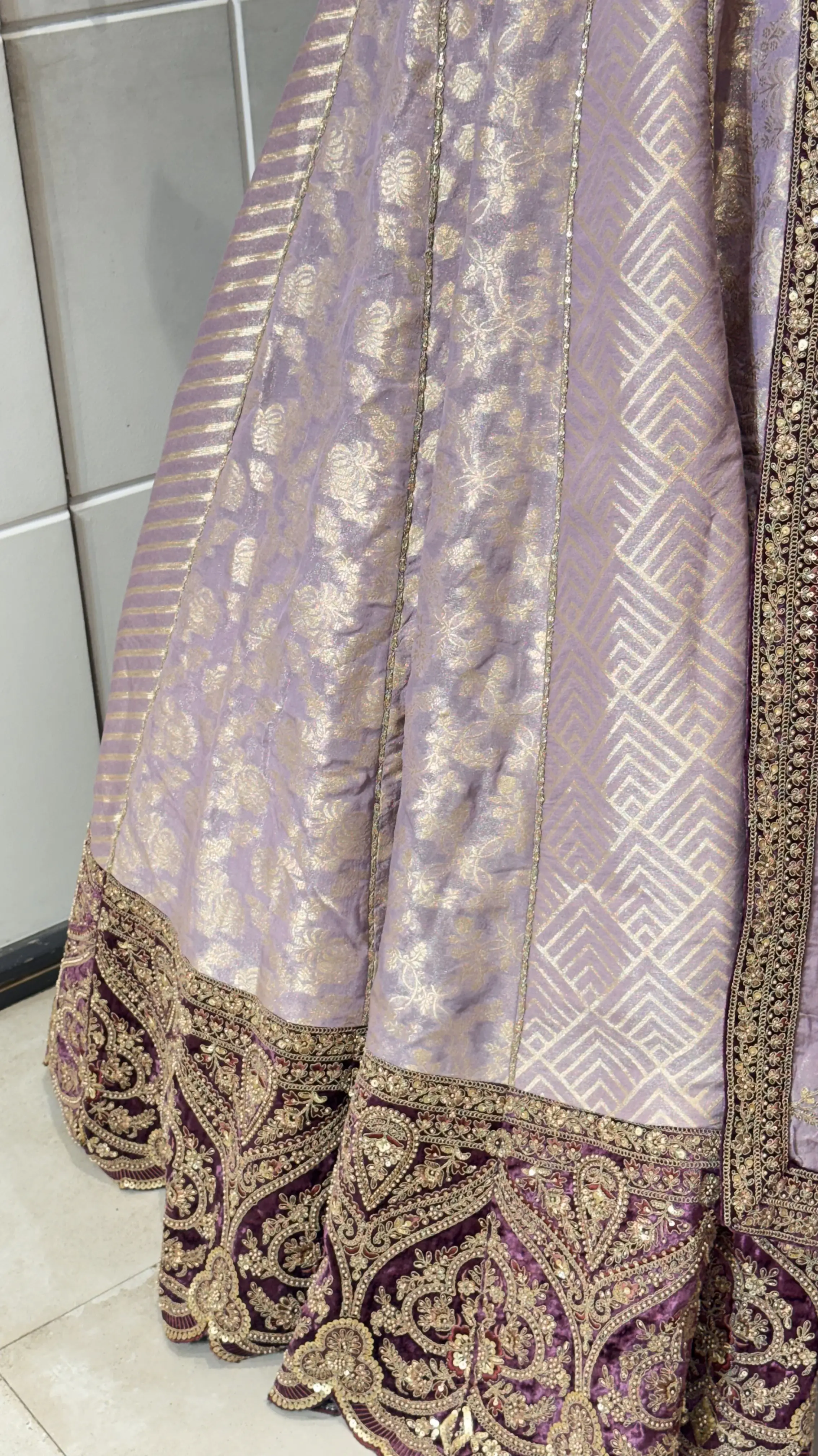 Lavender Lehenga with Golden Embroidery - Image 3