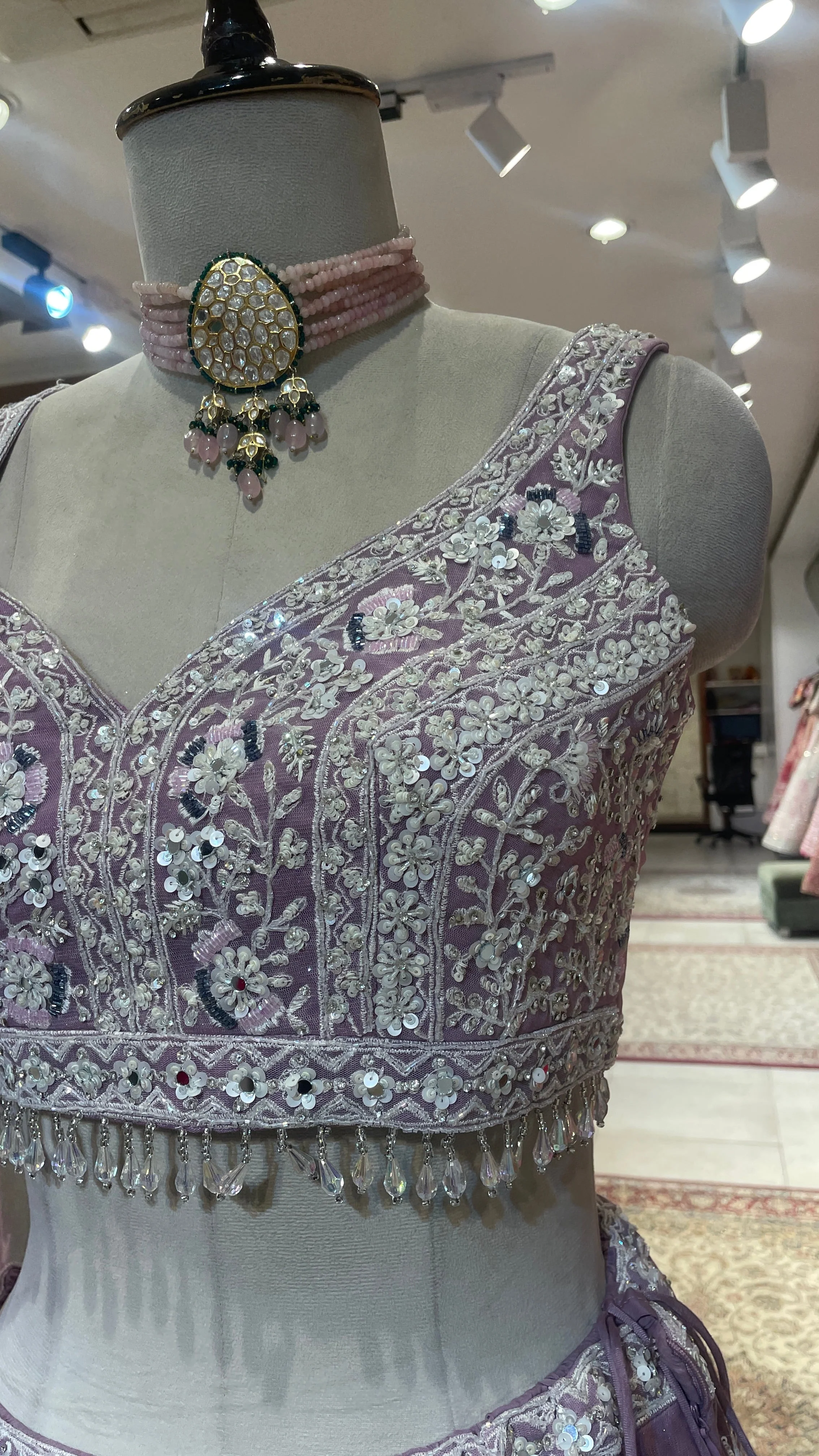 Lavender Net Lehenga with Sequins, Cutdana & Threadwork - Image 2
