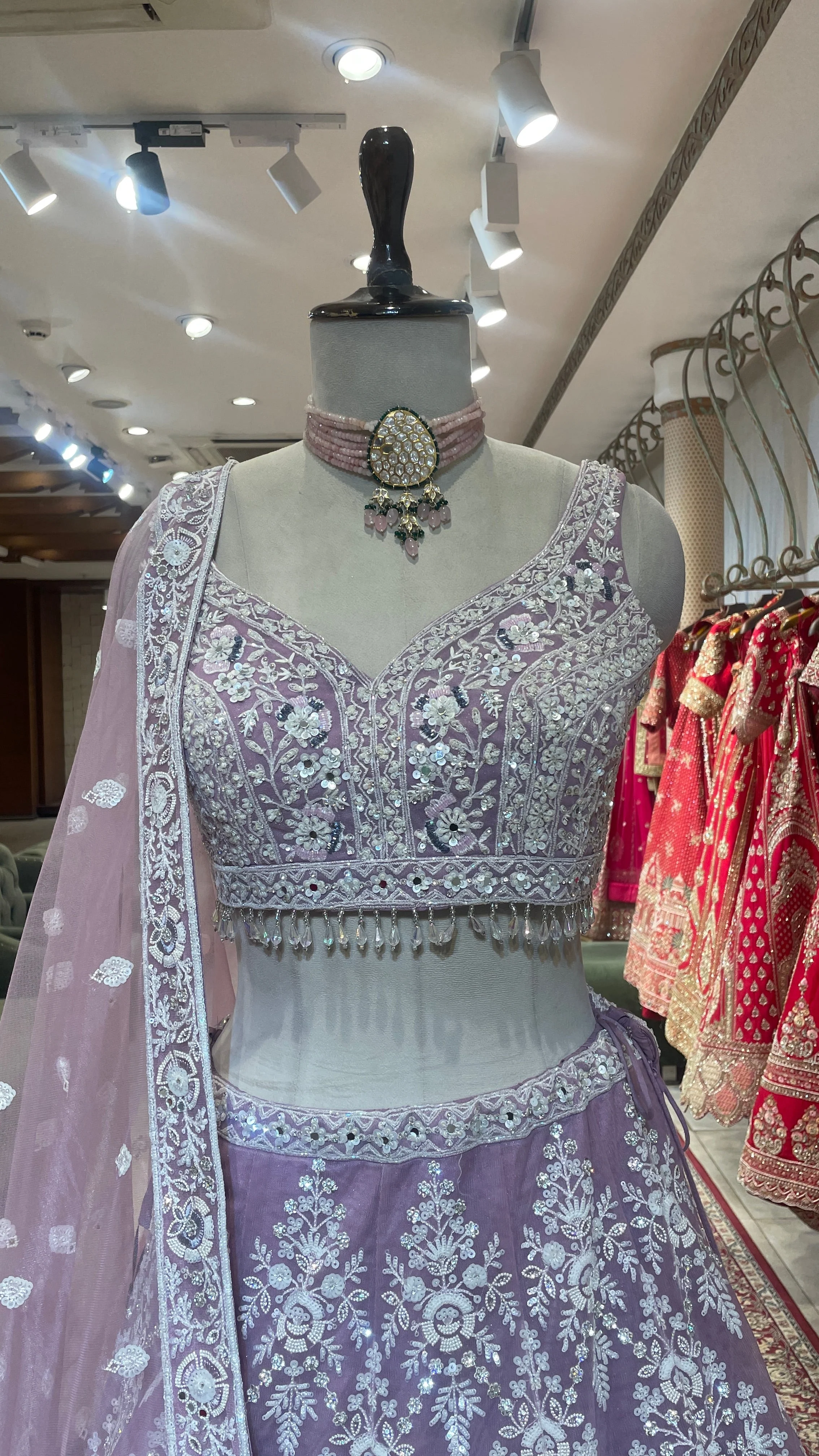 Lavender Net Lehenga with Sequins, Cutdana & Threadwork - Image 3