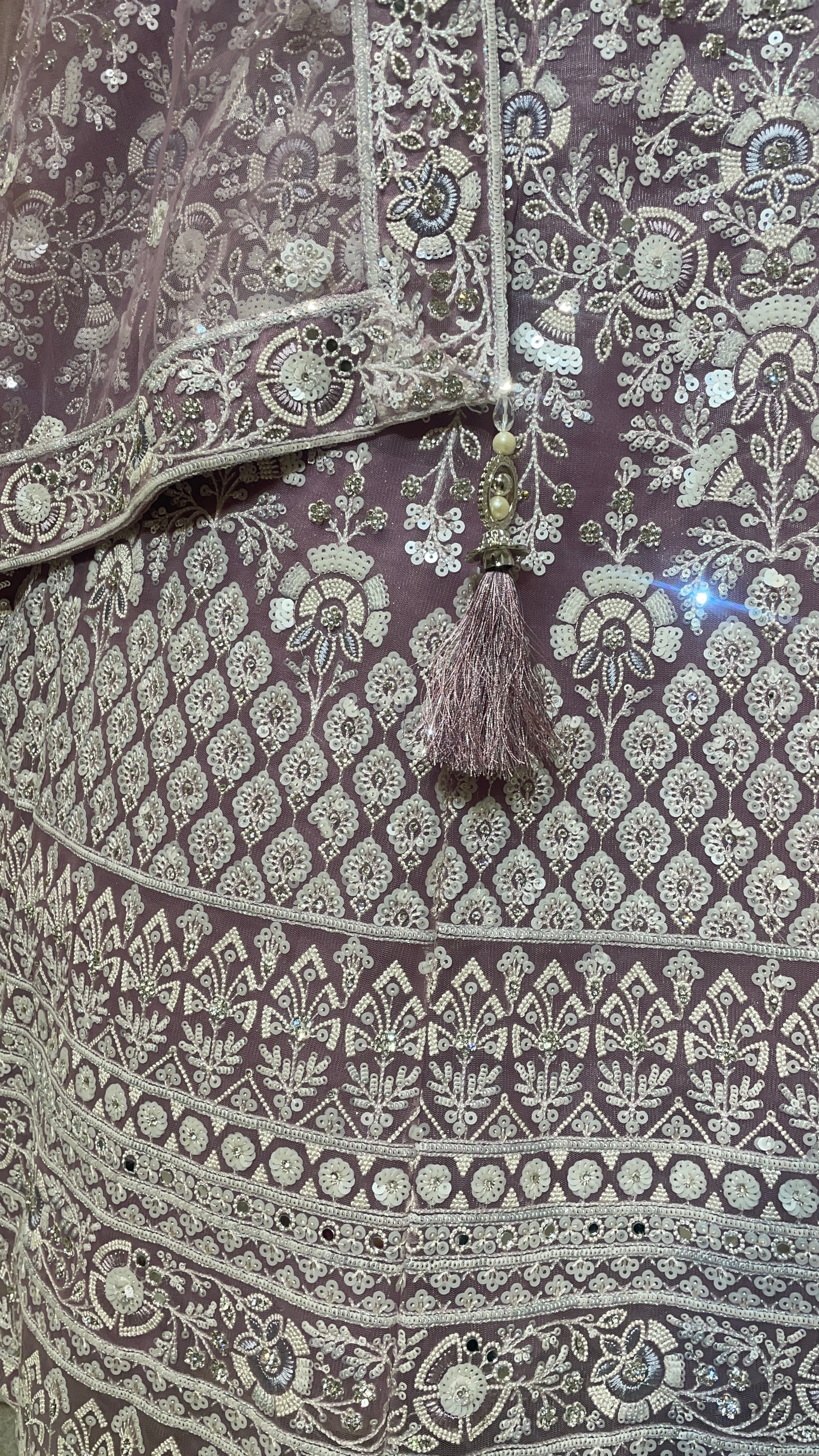 Lavender Net Lehenga with Sequins, Cutdana & Threadwork - Image 4