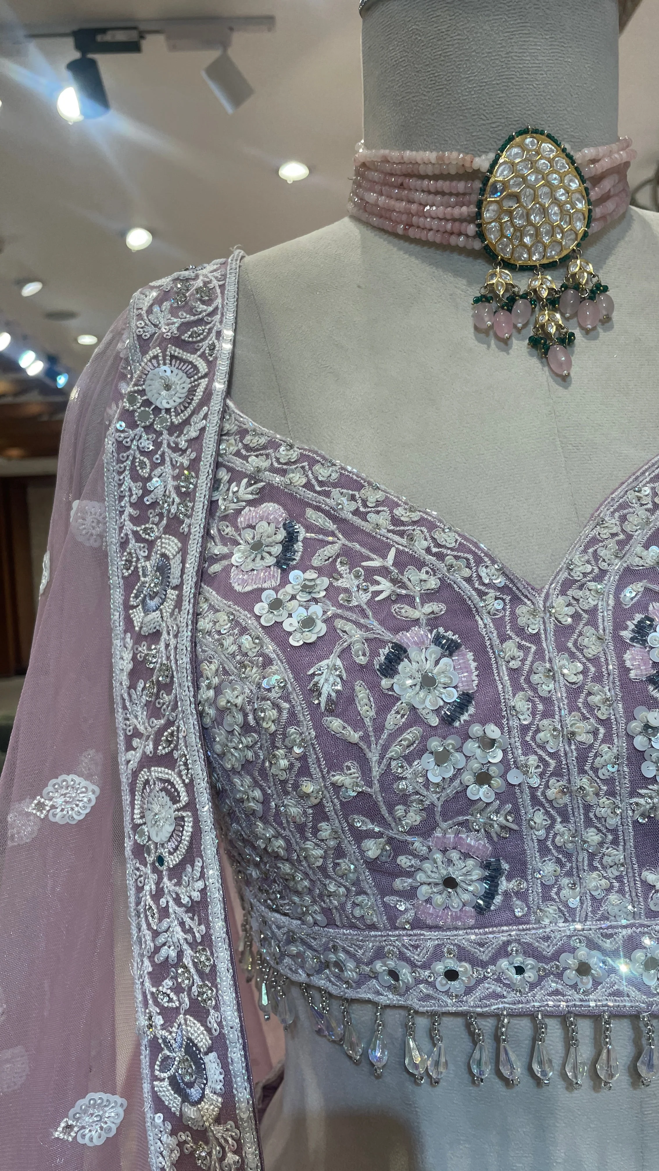 Lavender Net Lehenga with Sequins, Cutdana & Threadwork - Image 5