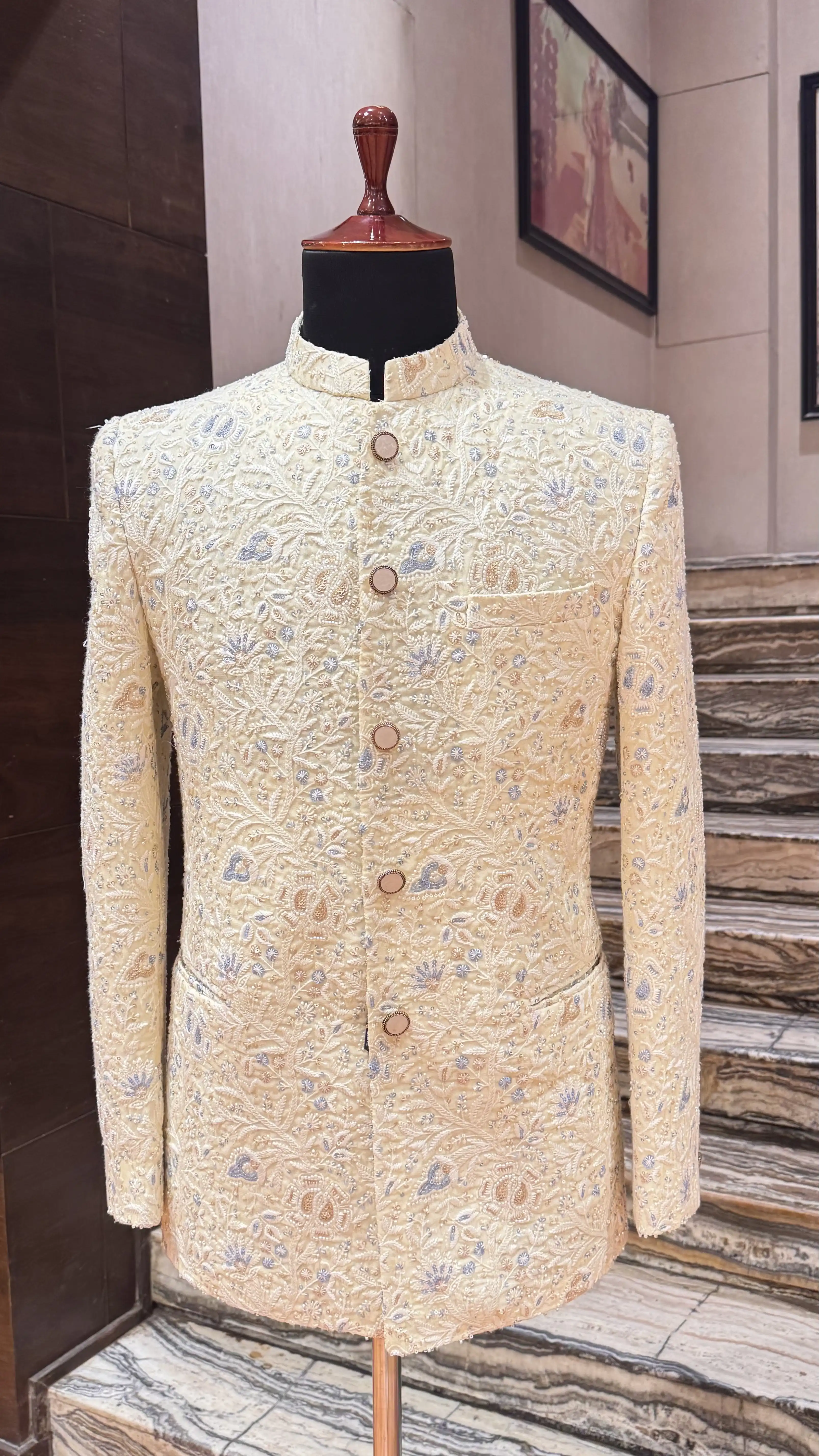 Lemon Yellow Embroidered Bandhgala Jacket
