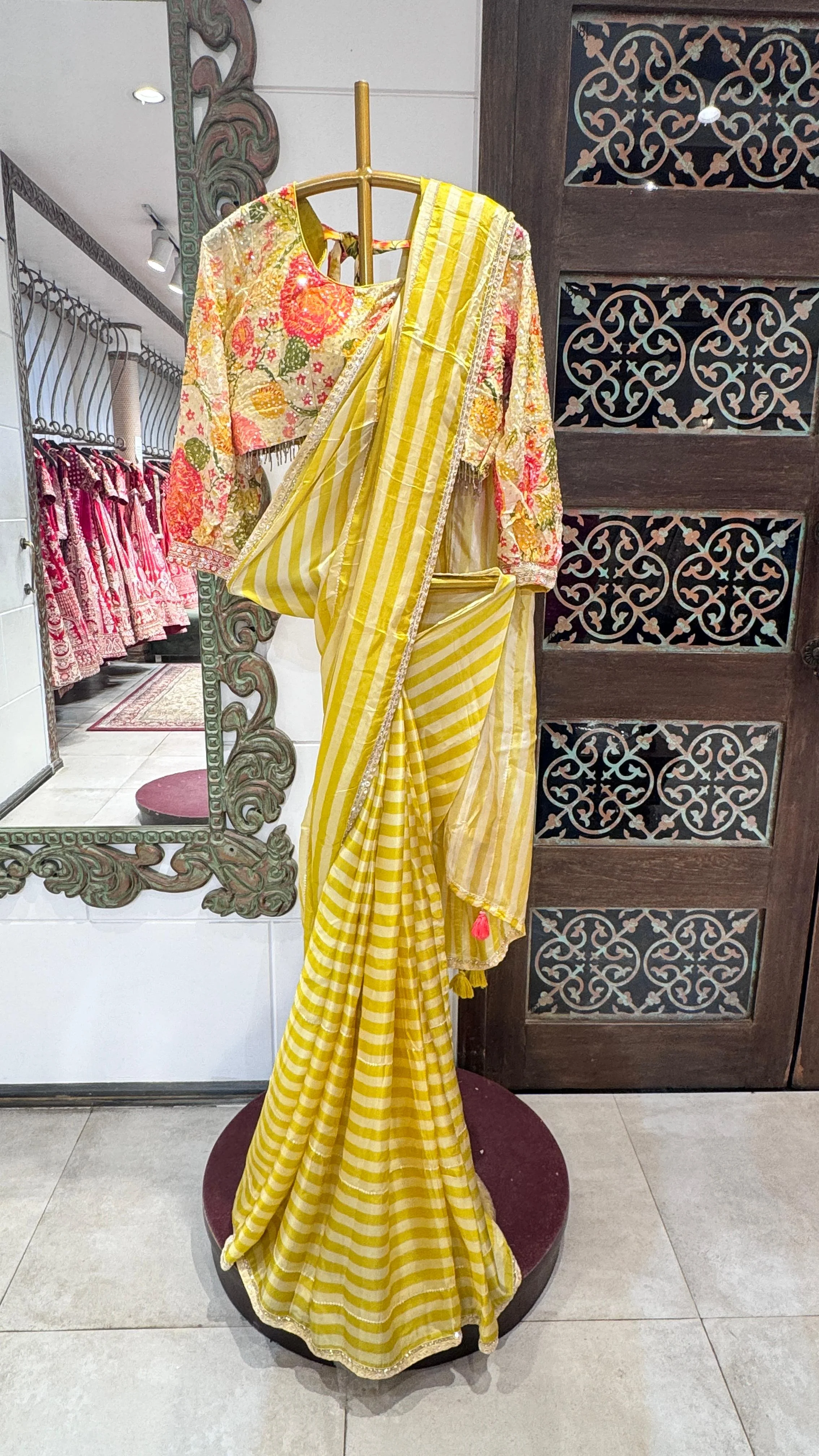 Light green saree with simple sophisticated floral border
