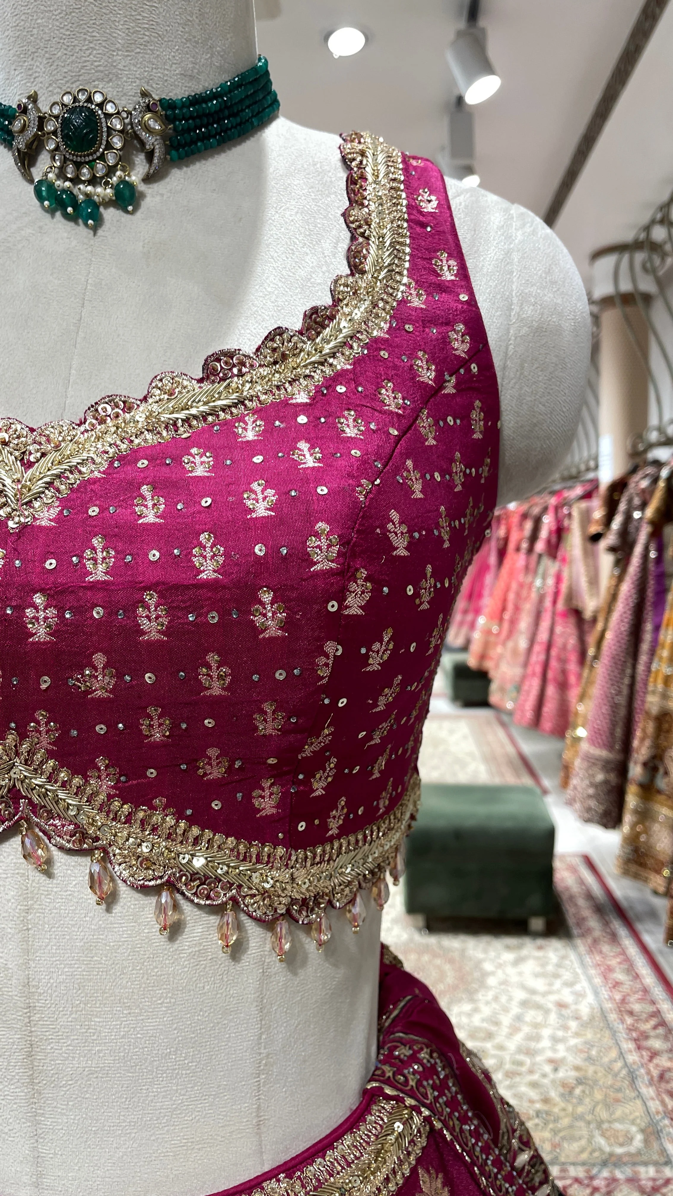 Magenta Banarasi Silk Lehenga with Motifs - Image 2