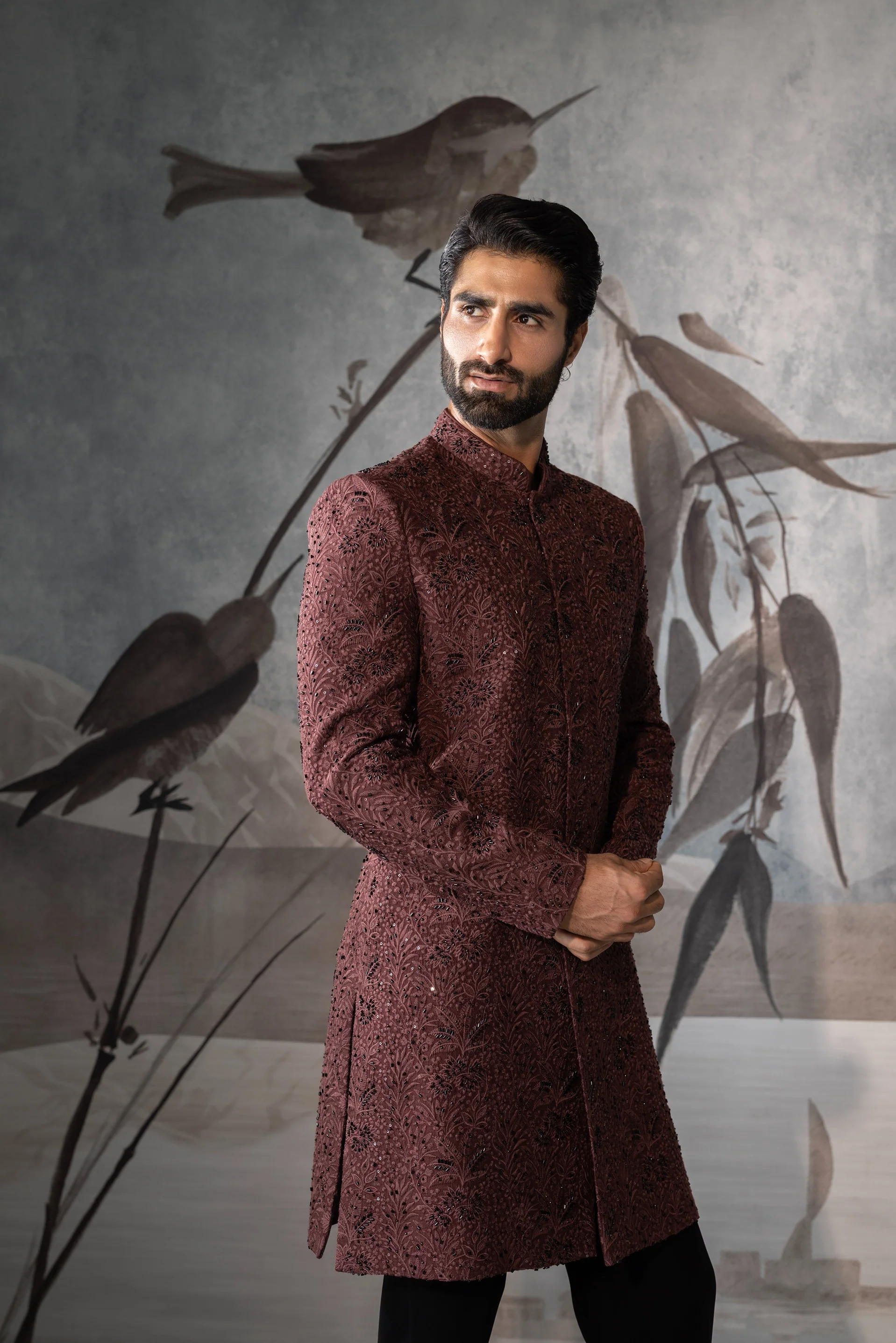 Men’s Rust  Brown Indo Western - Image 2
