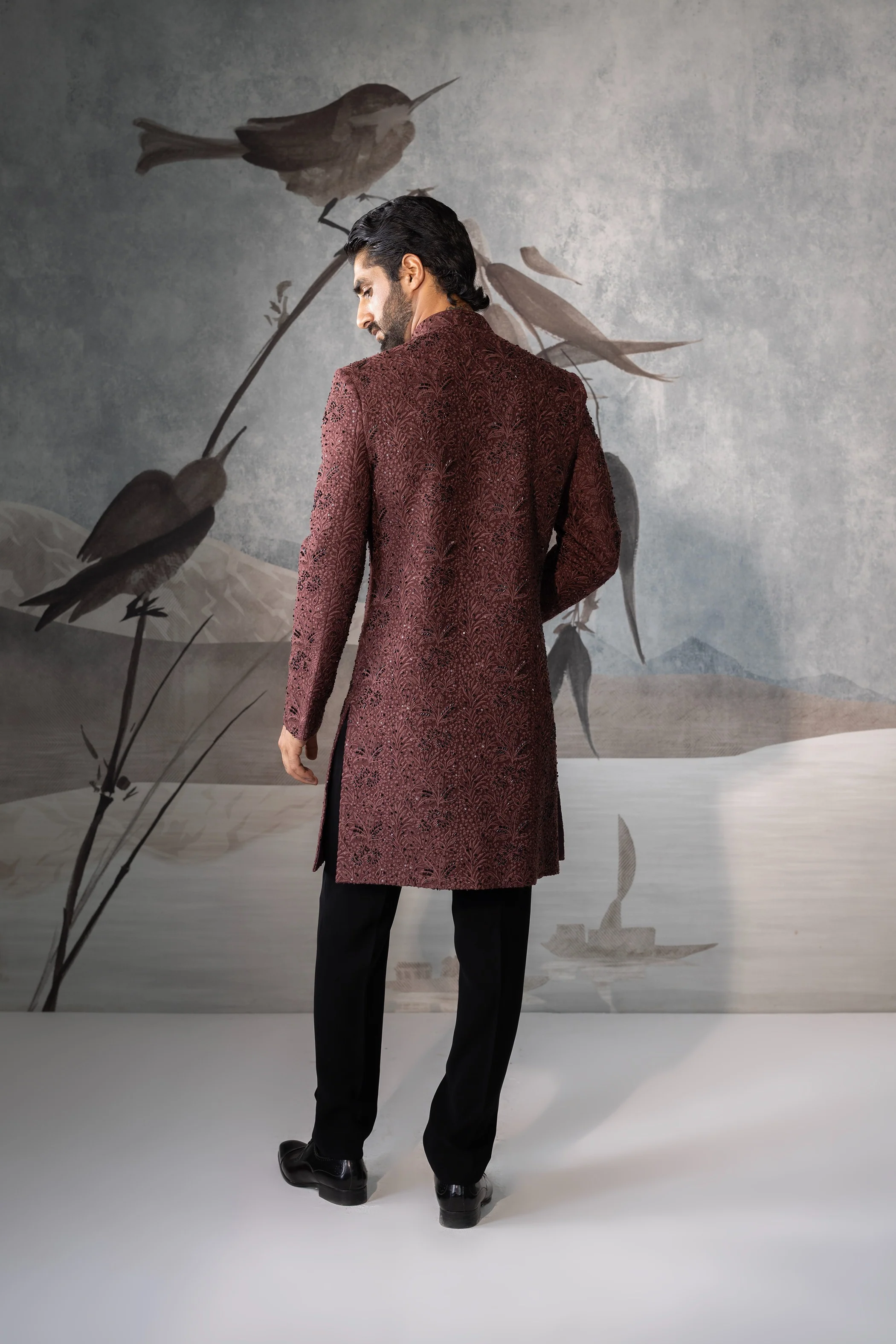 Men’s Rust  Brown Indo Western - Image 3